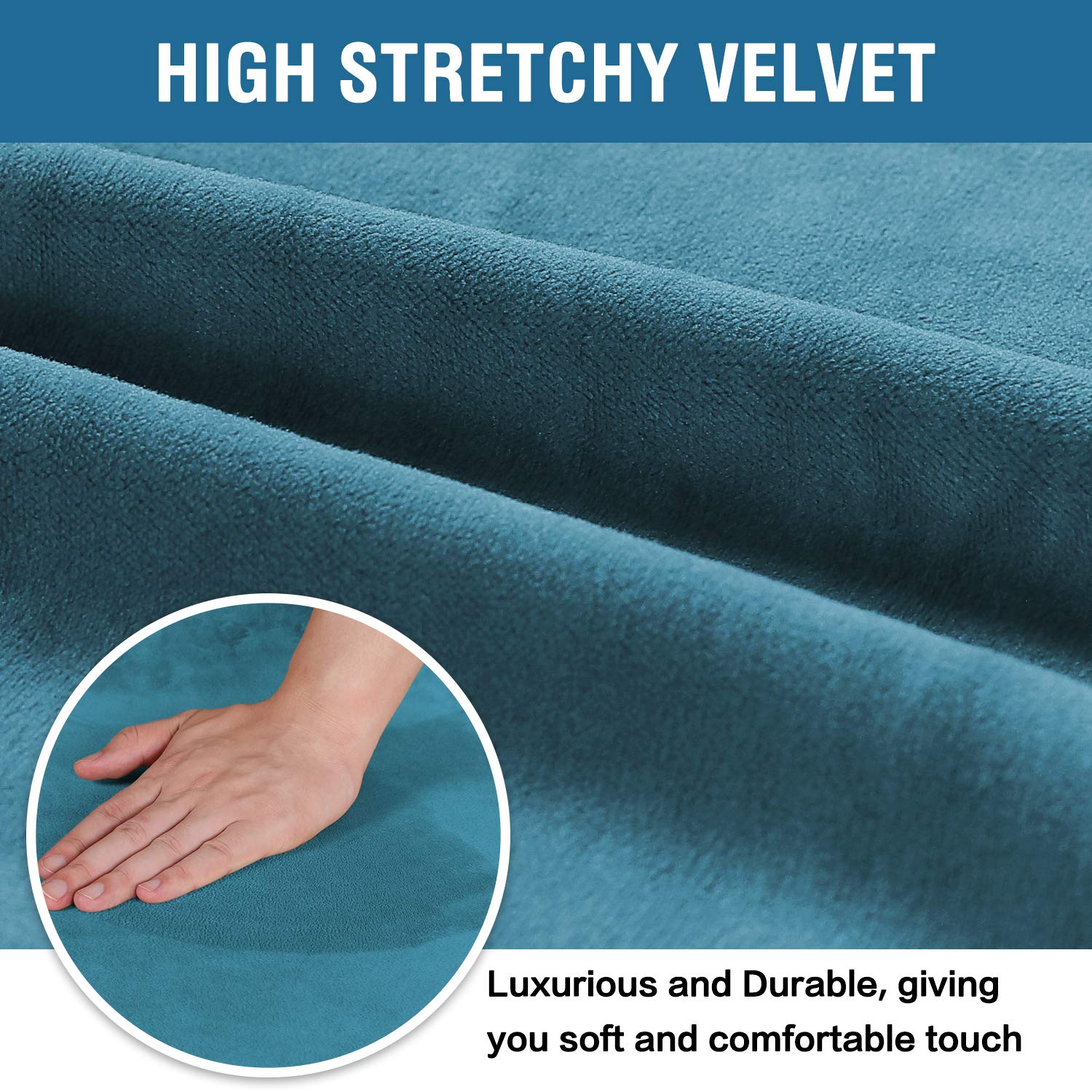 Stretch Velvet Dining Chair Covers Set of 6 - Washable Peacock Blue for Home Decor