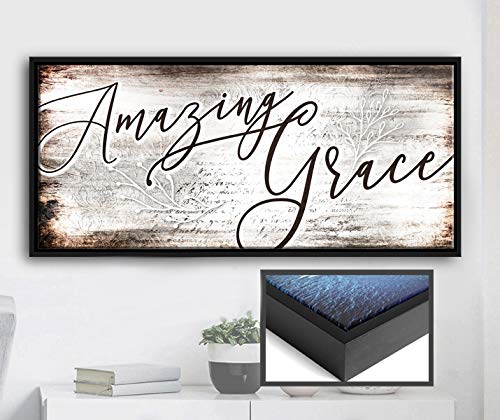 Amazing Grace Framed Kitchen Wall Art Sign - 60x27 Inches Black Frame - Rustic Dining Room Decor for Farmhouse & Modern Homes - Perfect for Kitchens, Dining Rooms & Living Spaces