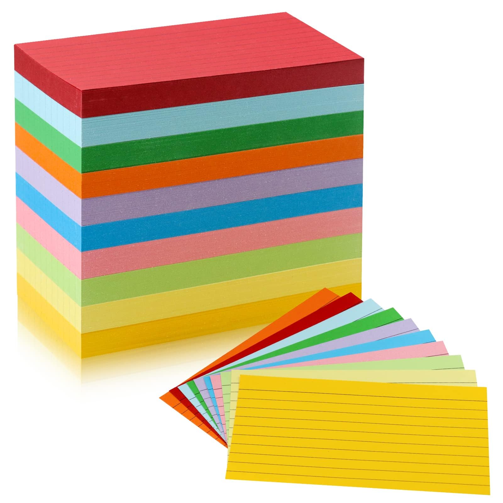 Tecmisse 3x5 Inch Colored Index Cards - 600 PCS Multicolor Flash Cards for Studying, Note Taking, To-Do Lists & Memorization | 10 Vibrant Colors | Perfect for Students, Teachers & Office Organization