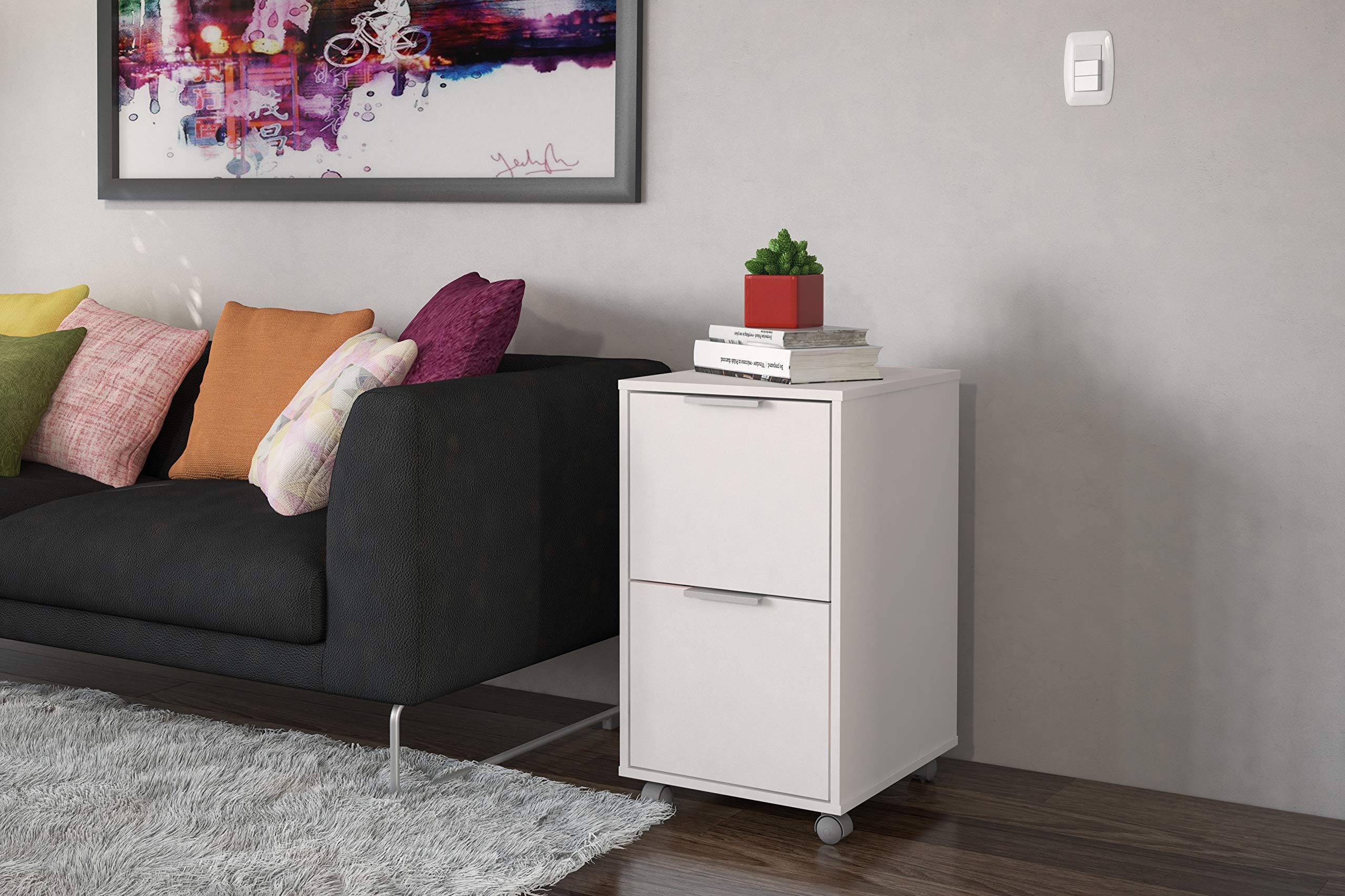 Polifurniture Durban 2-Drawer File Cabinet, White - Office Storage Solution for Home & Business Organization