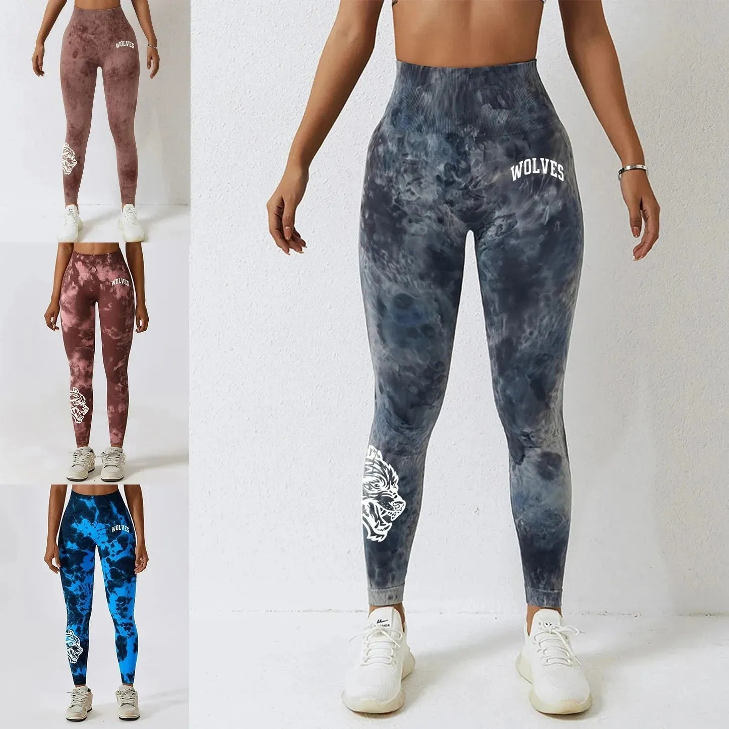 Darc Women's Seamless Gym Leggings - High Waist Elastic Workout Tights for Women, Breathable Summer Yoga Pants with Wolf Print Design - Perfect for Fitness, Running & Lounge Wear