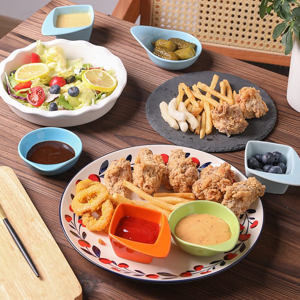 Premium Porcelain Soy Sauce Dipping Bowls - Set of 6 Small 3oz Square Dishes with Handles for Condiments, Ketchup, Honey Mustard, Appetizers & Snacks - Elegant Turquoise Tableware for Sushi, Dumplings & Asian Cuisine