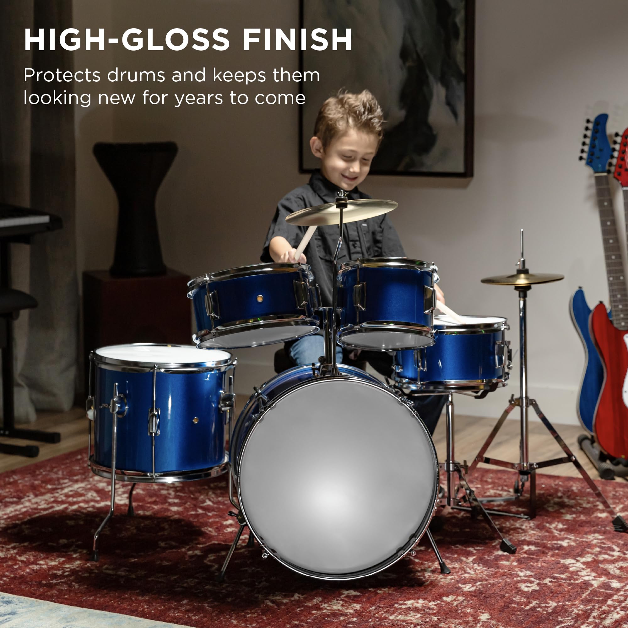 Best Choice Products 5-Piece 16in Kids Drum Set - Junior Drum Kit with Cymbals, Pedal, Drumsticks & Stool - Perfect Beginner Percussion Set for Children (Blue) | Ideal for Music Lessons, Birthday Gifts & Home Practice