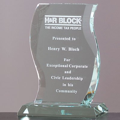 Customizable 8 Inch Jade Glass Scroll Shaped Award - Personalized Engraved Trophy for Corporate Awards, Employee Recognition & Special Events - Perfect for Business Gifts, Retirement Gifts & Achievement Celebrations