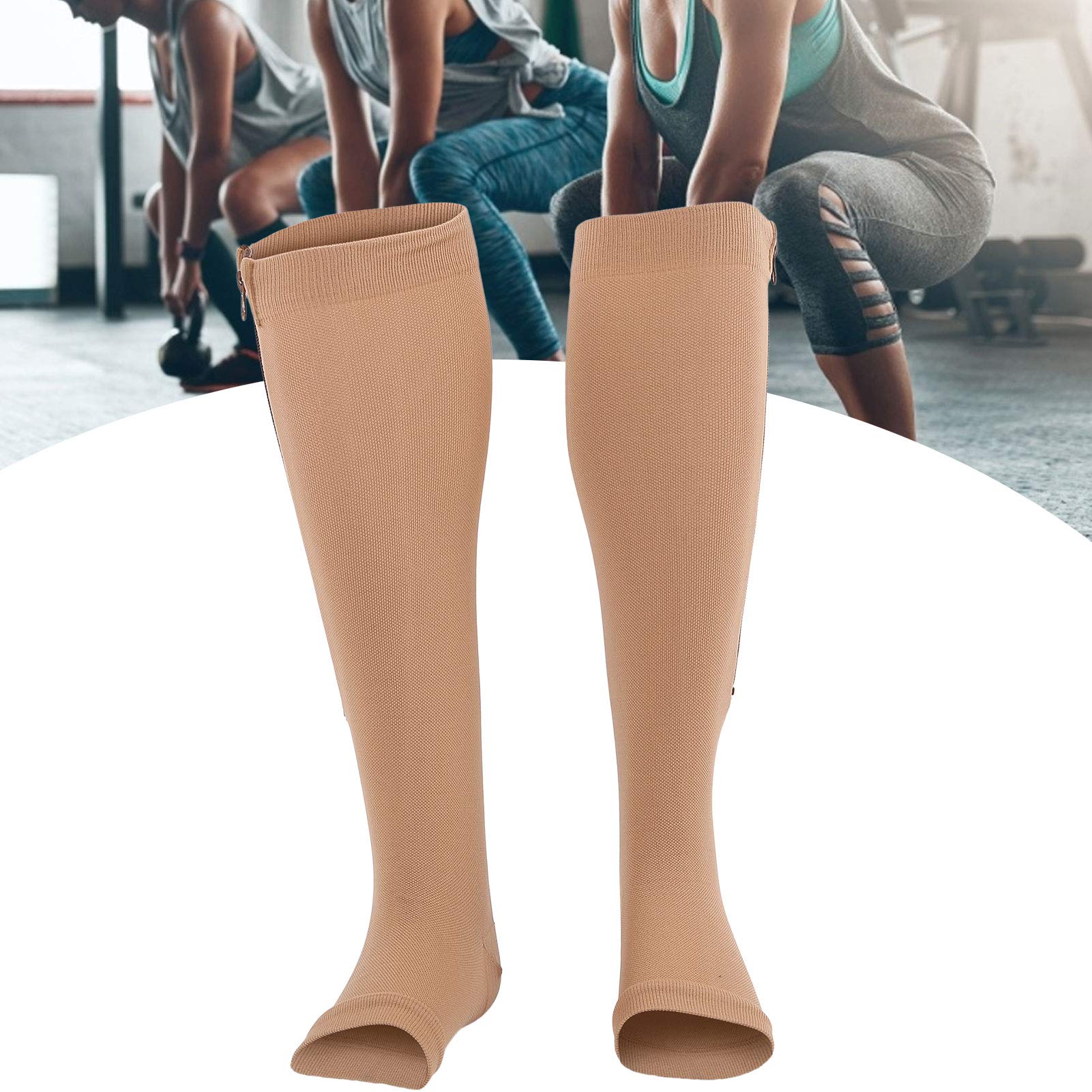 Elastic Open Toe Compression Socks for Men & Women - Anti-Slip Sports Sleeves for Running, Workout & Home Use - Zipper Design for Easy Wear (L/XL) - Perfect for Athletes, Nurses & Travelers