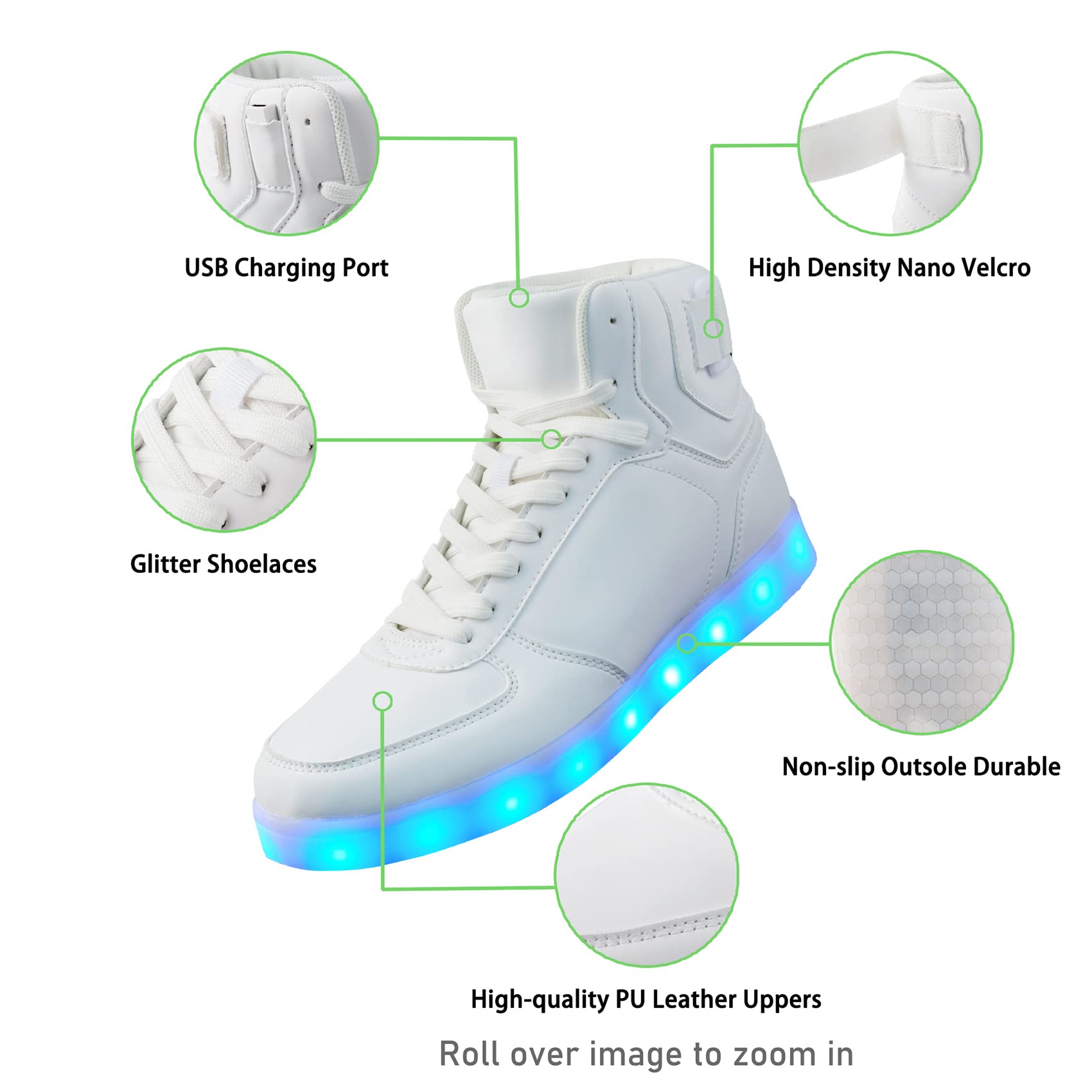 DIYJTS Unisex LED Light Up Shoes - USB Rechargeable High Top Glowing Sneakers for Men, Women & Teens | Perfect for Night Running, Raves & Party Wear