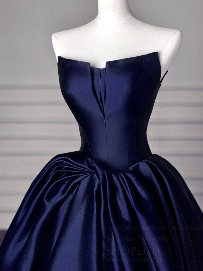 Elegant A-Line Off-Shoulder Satin Dark Blue Long Prom Dress - Formal Evening Gown for Homecoming, Wedding Guest & Special Occasions