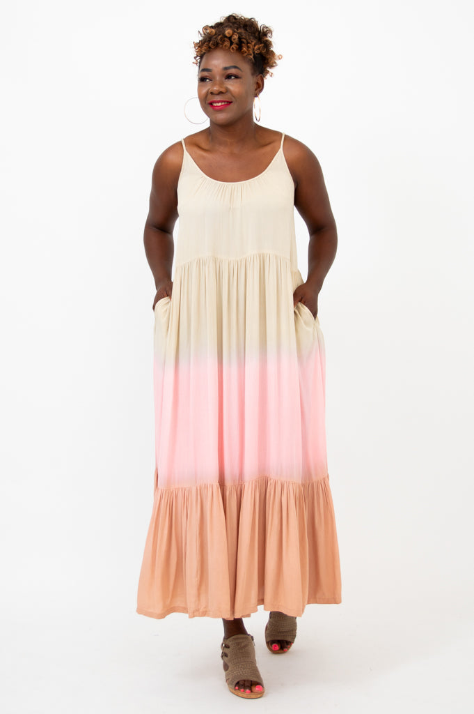 Boha Dress - Tan Dip Dye Maxi Dress for Women | Boho Chic Summer Beach Dress | Perfect for Vacations, Weddings & Outdoor Events