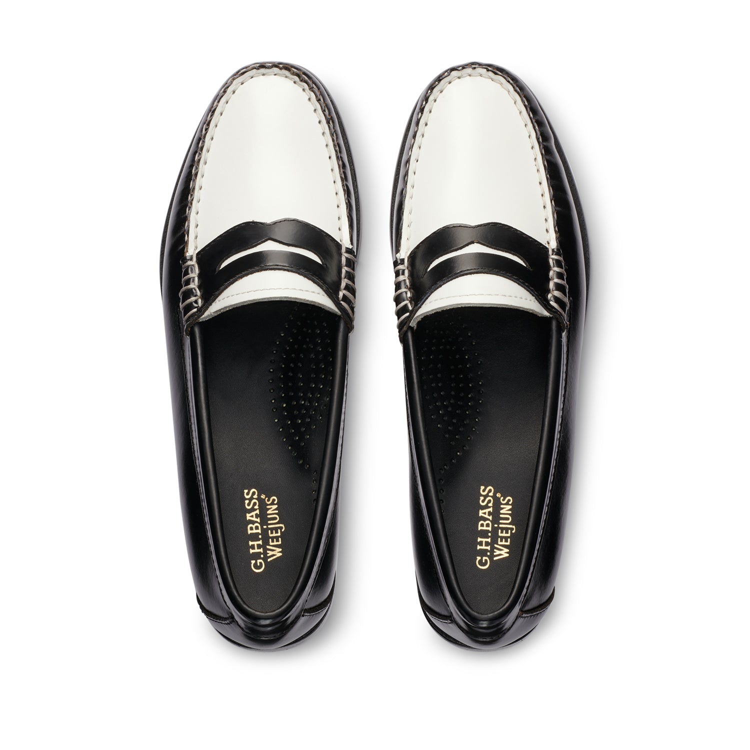 G.H. Bass Women's Whitney Weejun Penny Loafers - Classic Black & White Leather Slip-On Shoes for Women | Comfortable & Stylish for Work, Casual Outings & Travel