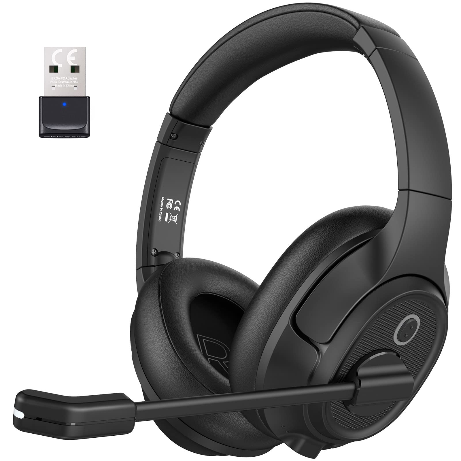 EKSA Wireless Bluetooth Headset with Microphone & USB Dongle - 30H Talk Time, 33ft Range, AI Noise Cancelling Mic - Over-Ear Headphones for PC, Laptop, Zoom Calls - Perfect for Home Office, Remote Work & Online Meetings
