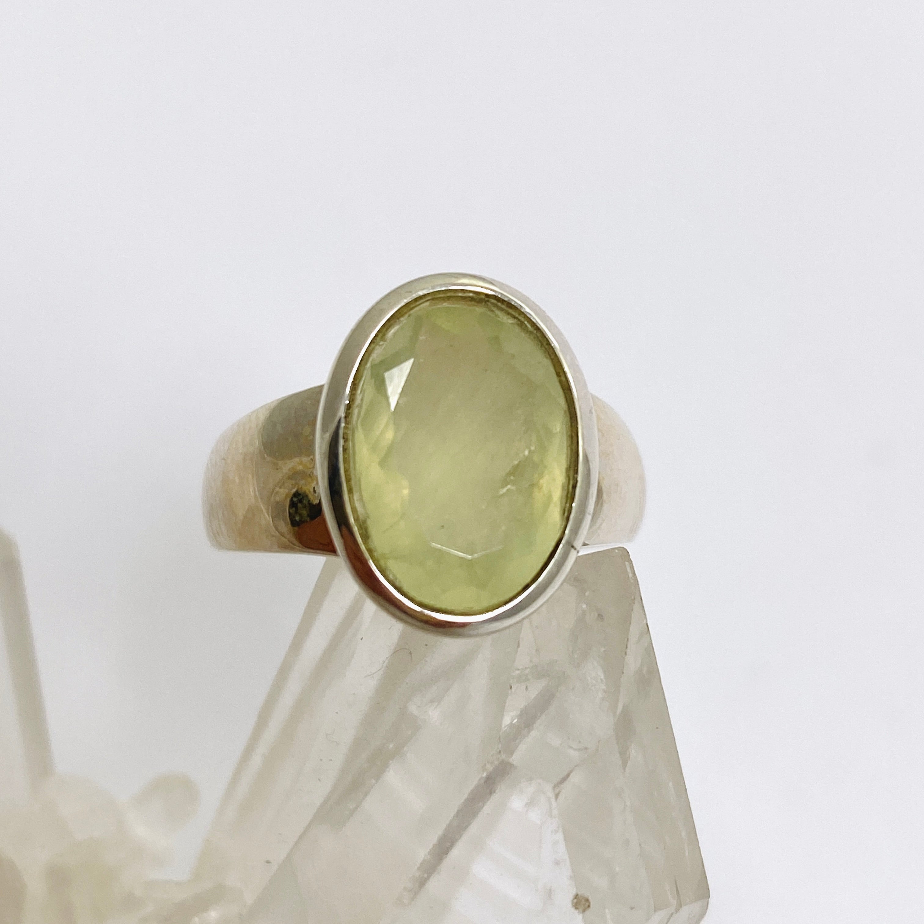 Prehnite Oval Faceted Ring Size 6.5 - Dainty Green Gemstone Jewelry for Women, Handmade Sterling Silver Engagement Ring - Perfect for Weddings, Anniversaries & Special Occasions