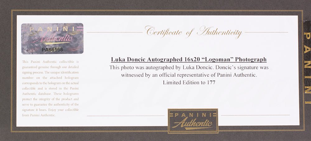 Luka Doncic Autographed Dallas Mavericks Logoman 16x20 Framed Photo - Panini Certified - Perfect for NBA Memorabilia Collectors & Sports Fans Decor
