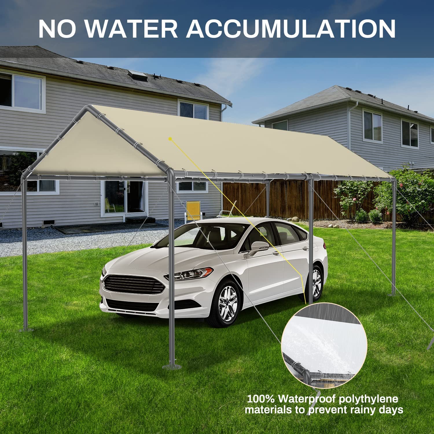 Grezone 10x20ft Heavy Duty Portable Carport Tent - All Season UV Resistant Car Canopy Shelter for Auto, Truck & Boat (Beige) | Perfect for Outdoor Vehicle Protection, RV Cover & Backyard Storage