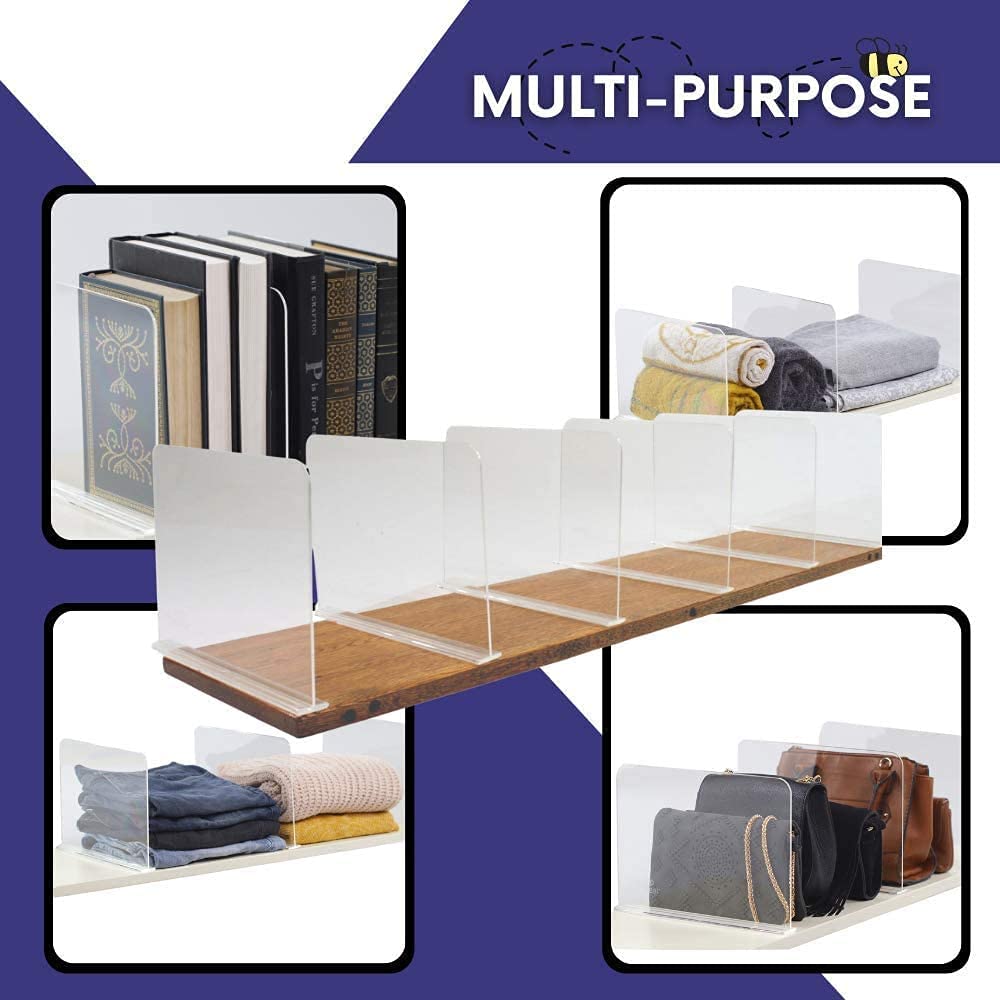 Acrylic Clear Shelf Dividers for Closet Organization - 6 Pack (8