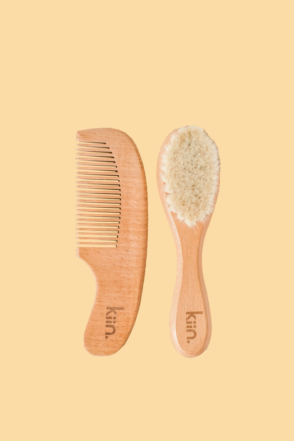 Kiin Natural Wooden Baby Hair Brush & Comb Set - Gentle Newborn Grooming Kit for Soft Hair Care - Perfect for Daily Use, Baby Showers & Gifts