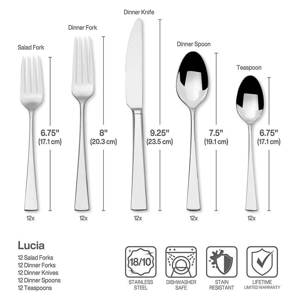 Lucia 20-Piece Stainless Steel Flatware Set - Service for 4 - Elegant Silverware for Dining, Kitchen & Entertaining - Perfect for Dinner Parties, Weddings & Everyday Use