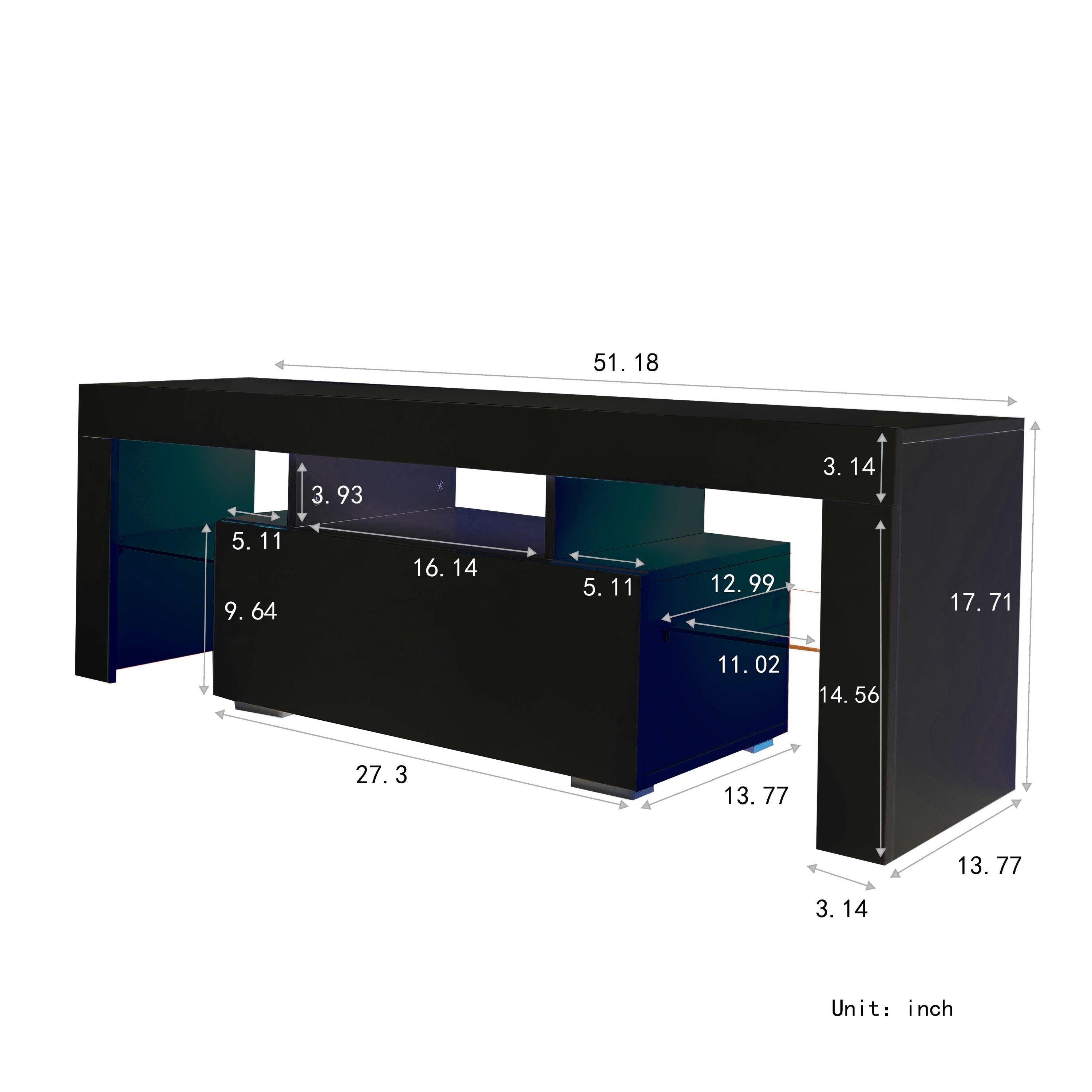 Black TV Stand with LED RGB Lights - Modern Flat Screen TV Cabinet for Gaming Consoles - Perfect for Living Room, Bedroom & Lounge Room Decor (Black) - Ideal for Movie Nights & Gaming Setup