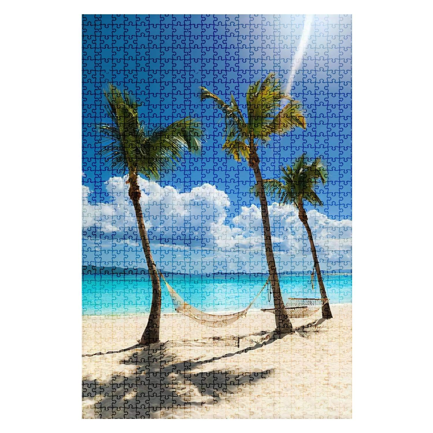 1000-Piece Wooden Jigsaw Puzzle - Tropical Hammock Between Palm Trees at White Bay Jost Van Dyke - Challenging Adult & Kids Puzzle for Family Game Night, DIY Educational Toy, Home Decor Gift for Beach Lovers