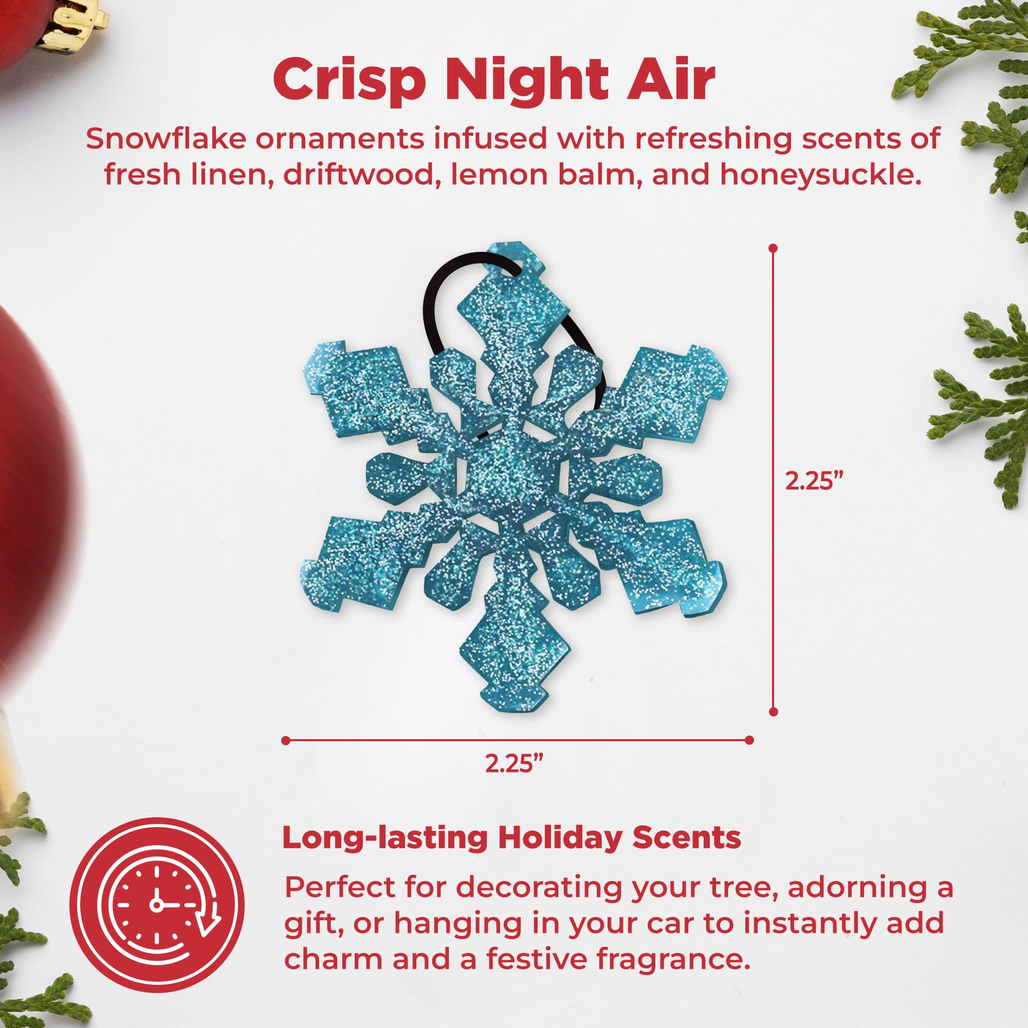 Festive Holiday Ornaments with Long-Lasting Scent - Christmas Tree Decorations, Car Air Fresheners & Home Fragrance Accessories (3-Pack Snowflake Design, Crisp Night Air Scent) - Perfect for Christmas Trees, Car Mirrors & Gift Giving