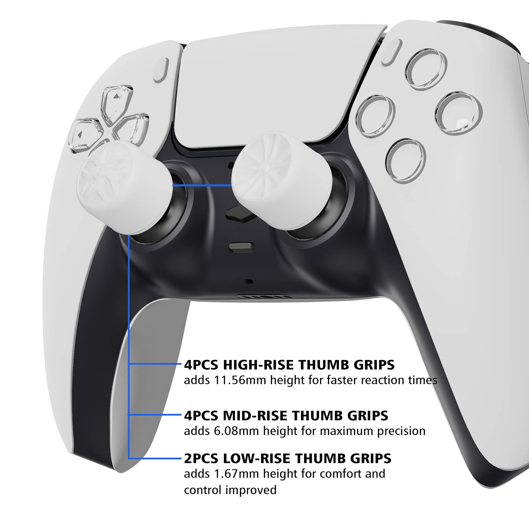 PlayVital 5-Pack Thumb Grip Caps for PS5/PS4, Xbox Series X/S/One, Nintendo Switch Pro Controller - White with Pentagram & Rotating Wheels Design | Improve Grip & Reduce Fatigue for Long Gaming Sessions