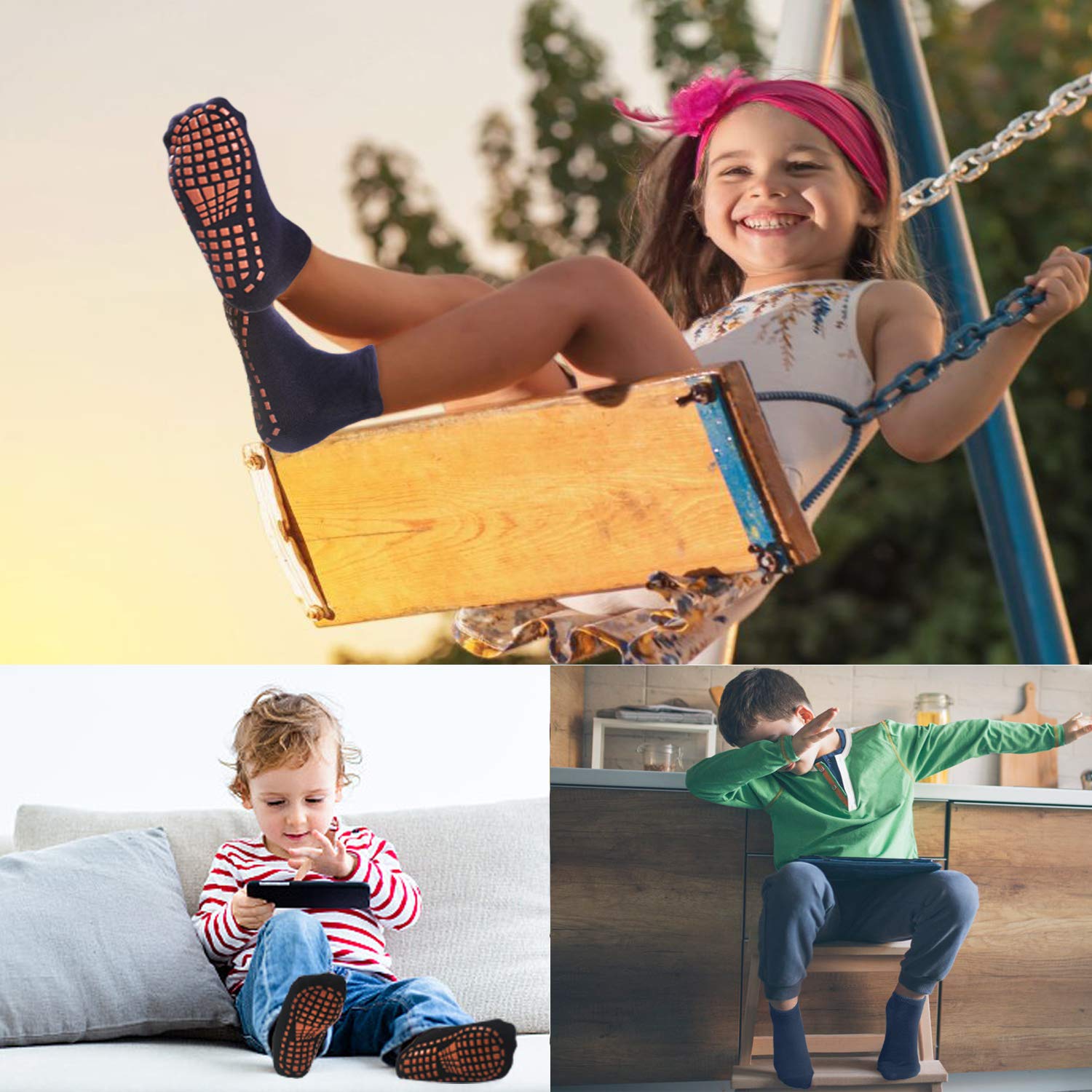 ELUTONG Non-Slip Grip Socks for Kids & Teens - Anti-Skid Children's Socks for Trampoline, Playground, and Indoor Activities - Perfect for Jumping, Sliding, and Safe Play