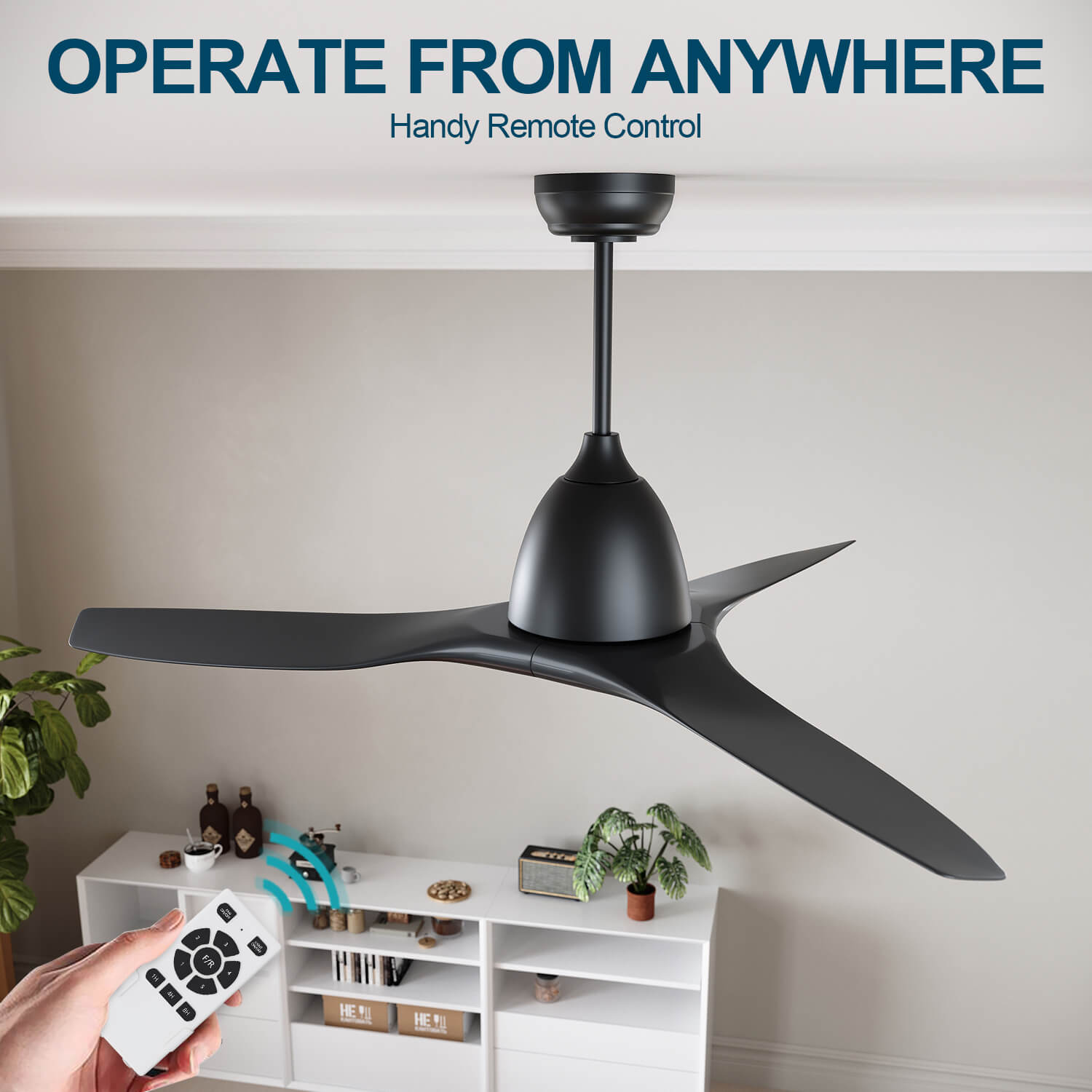Black 63-Inch Indoor Ceiling Fan with 3 Blades, 3-Color LED Light & DC Motor - Perfect for Living Room, Bedroom, and Office Cooling