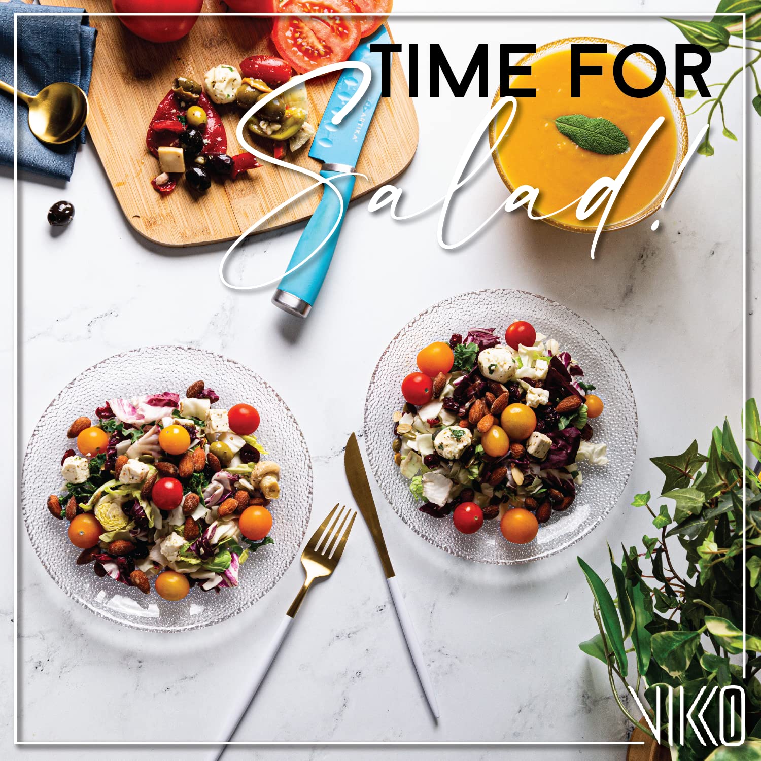 Vikko 8.5 Inch Glass Salad Plates Set of 6 - Elegant Textured Dessert & Appetizer Plates for Special Occasions, Dishwasher Safe - Perfect for Dinner Parties, Weddings, and Holiday Entertaining