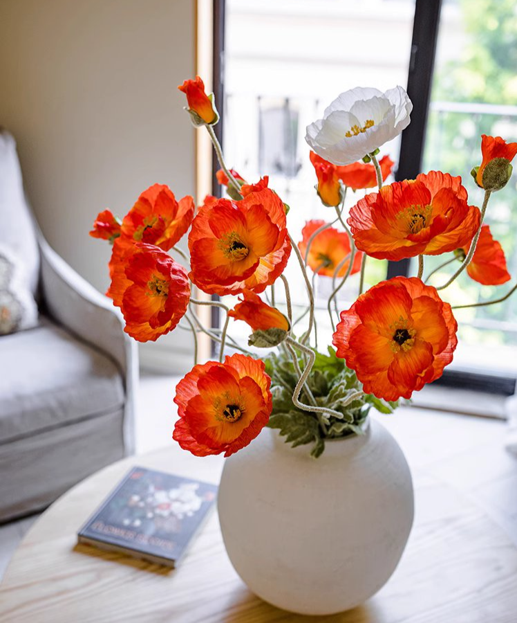 Large 41-Inch Tall Silk Poppy Flower Stem - Realistic Artificial Floral Decor for Home, Wedding, Office & Event Arrangements
