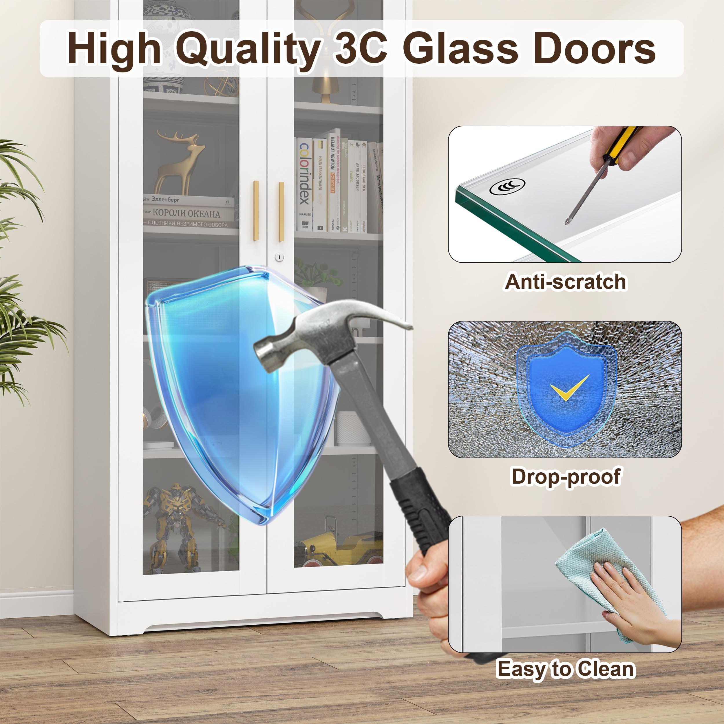 White Glass Display Cabinet with Locking Doors - 71