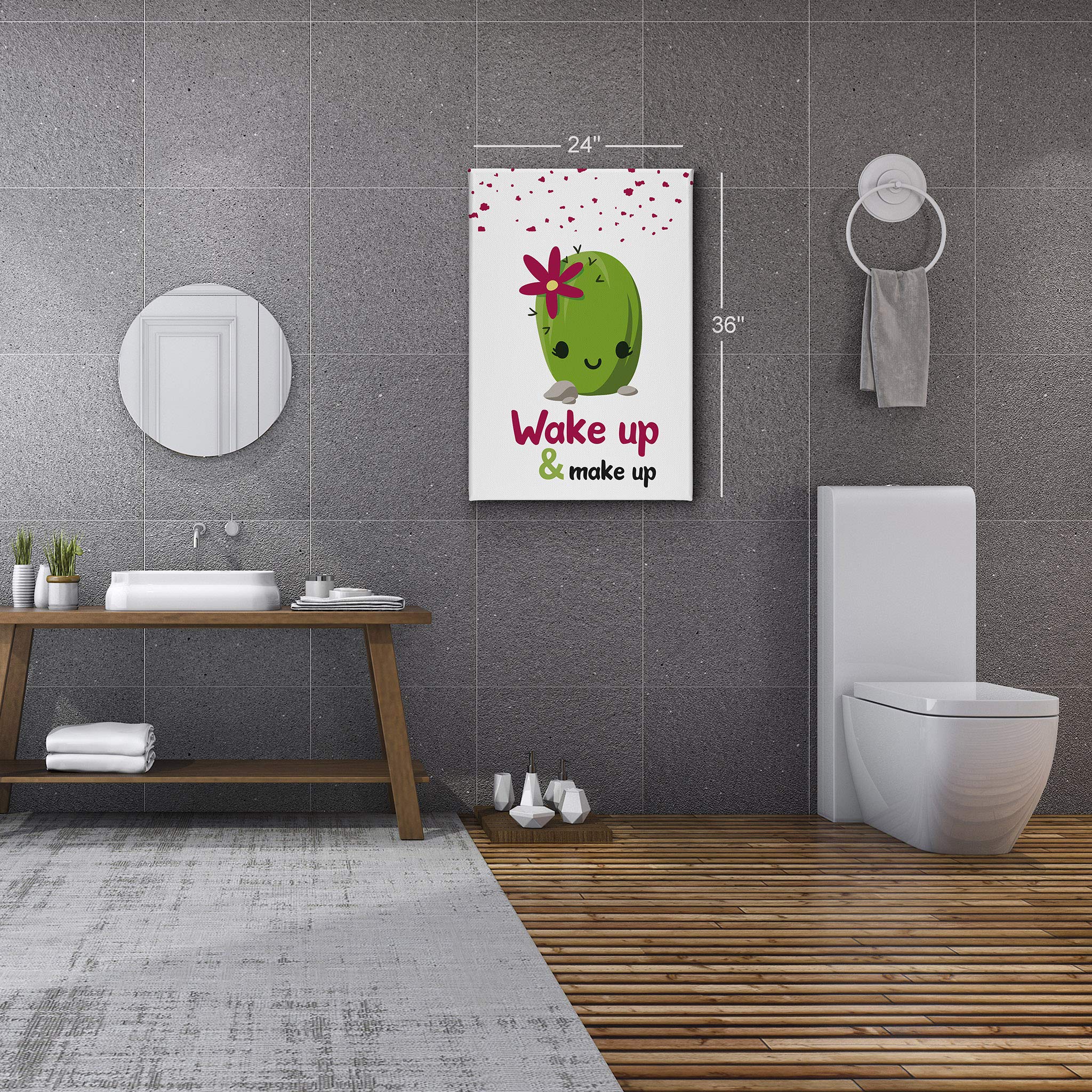Funny Wake Up & Make Up Quote Canvas Print - Bathroom Wall Decor, Home Decoration, Ready to Hang (22x15 inches) | Perfect for Powder Rooms, Guest Bathrooms & Vanity Areas | Made in USA