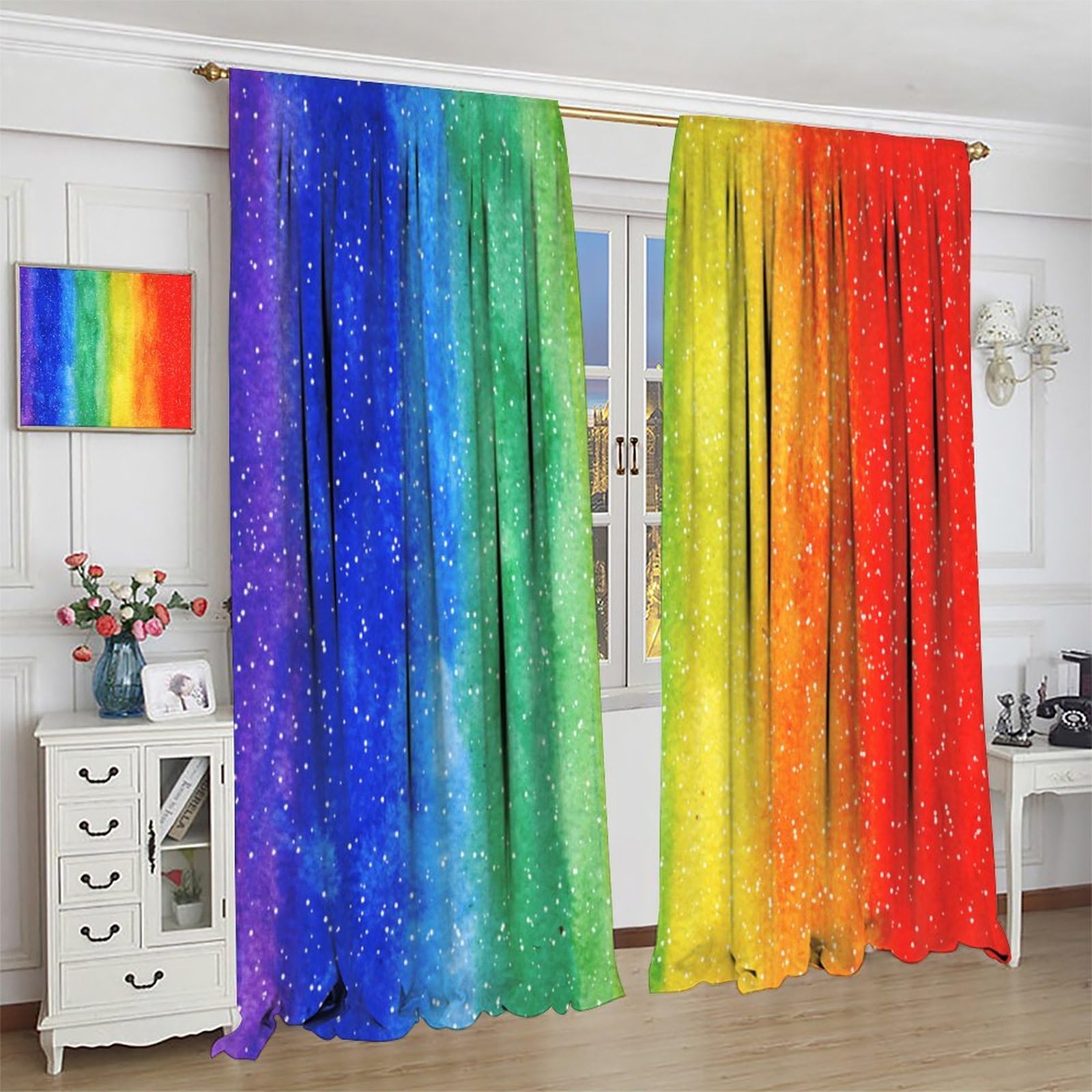 Vibrant Striped Kitchen Curtains Set - Rainbow Window Drapes & Valances - Modern Abstract Art Design - 55x63 Inch - Perfect for Farmhouse, Apartment & Cozy Kitchen Decor