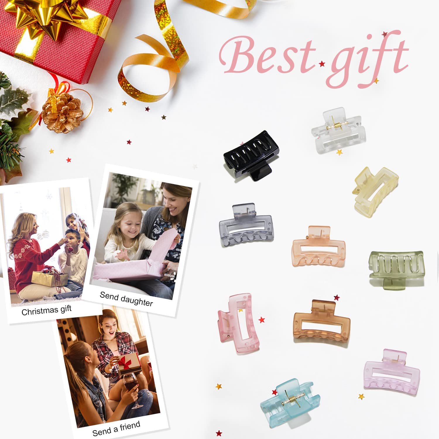 BELICIA Small Claw Hair Clips for Women & Girls - 1.5 Inch Mini Hair Jaw Clips for Thin to Medium Thick Hair - Matte Rectangle Nonslip Hair Clips with Gift Box (Black & Clear) - Perfect for School, Work, Travel & Everyday Hairstyles