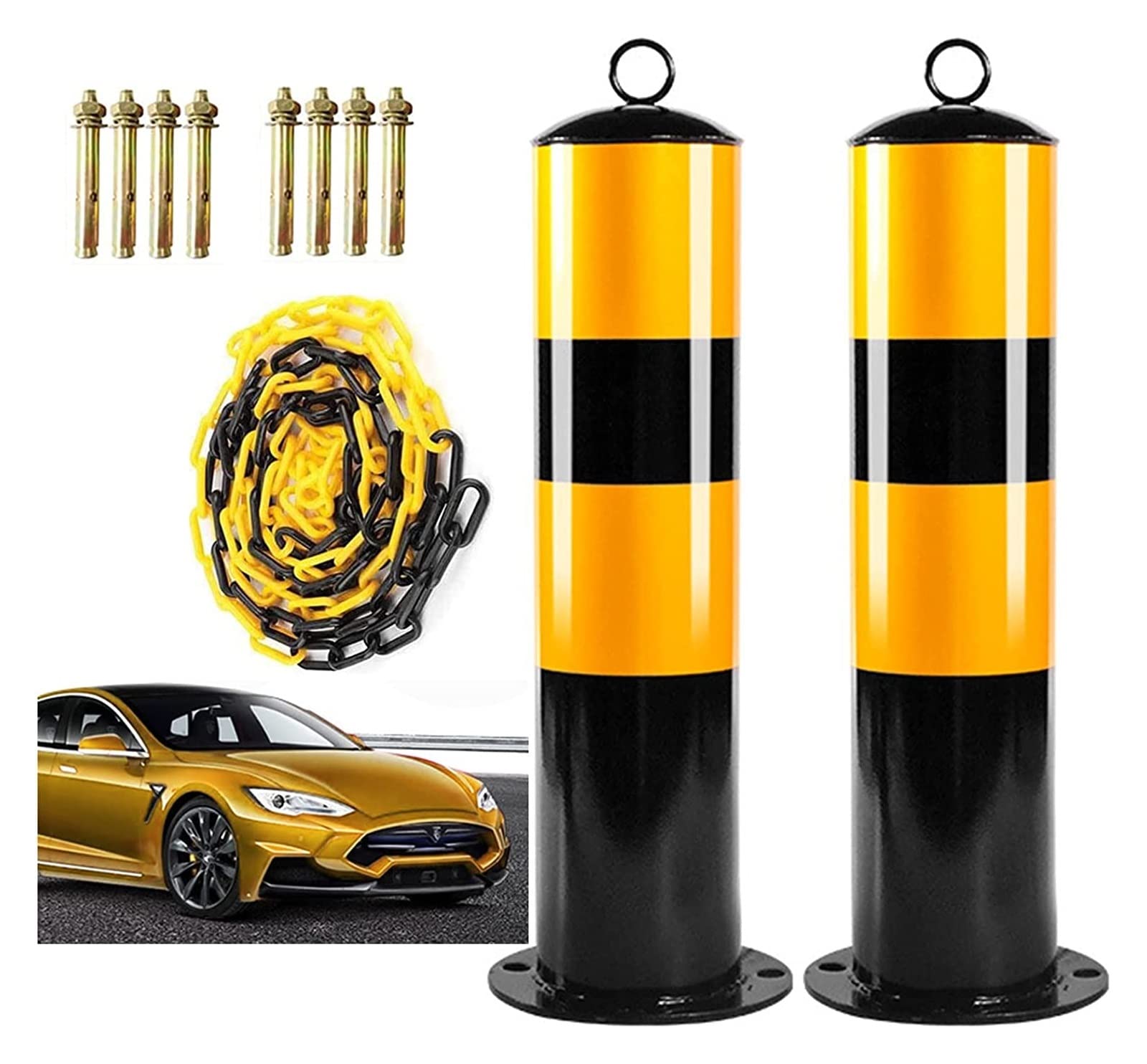 2 Pack Anti-Collision Driveway Safety Parking Sticks with Hanging Rings & Reflective Tape - 50x114x0.8mm for Garage, Parking Lot & Driveway Protection