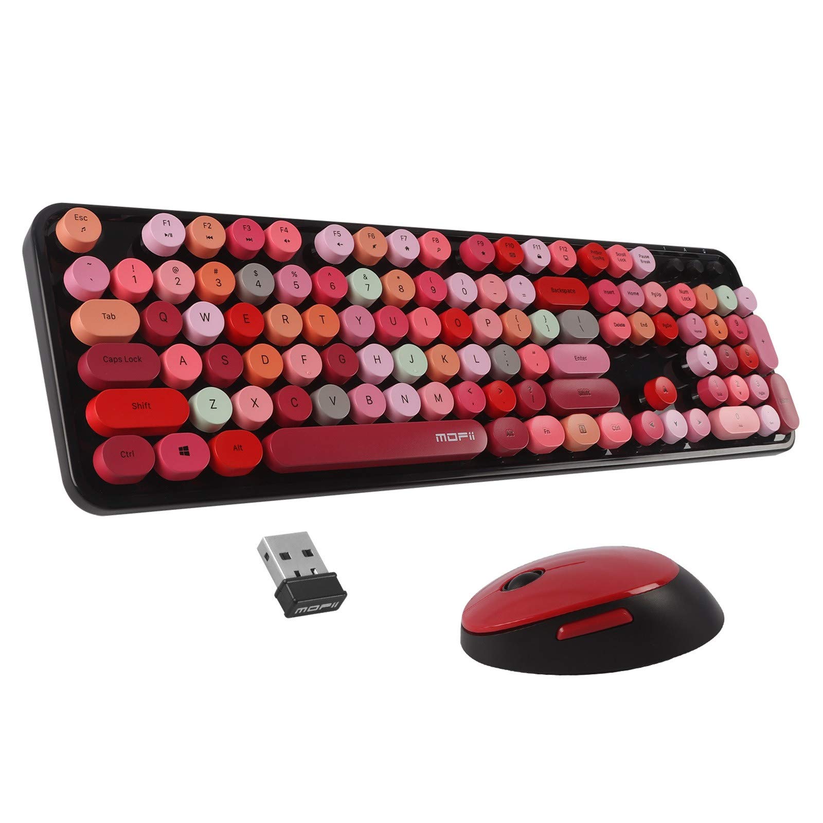 2.4G Wireless Keyboard and Mouse Combo with Punk Keycaps - Silent, Ergonomic for PC, Laptop, Office & Gaming Setup