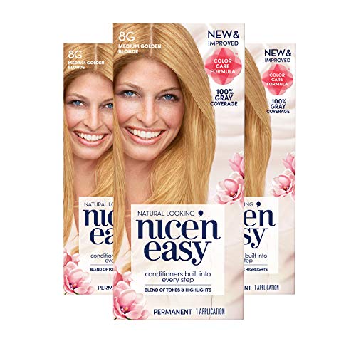 Clairol Nice'n Easy Permanent Hair Dye - 8G Medium Golden Blonde Hair Color Kit (3 Pack) for At-Home Hair Coloring & Salon-Quality Results | Perfect for DIY Hair Color Touch-Ups, Root Coverage, and Full Hair Transformation