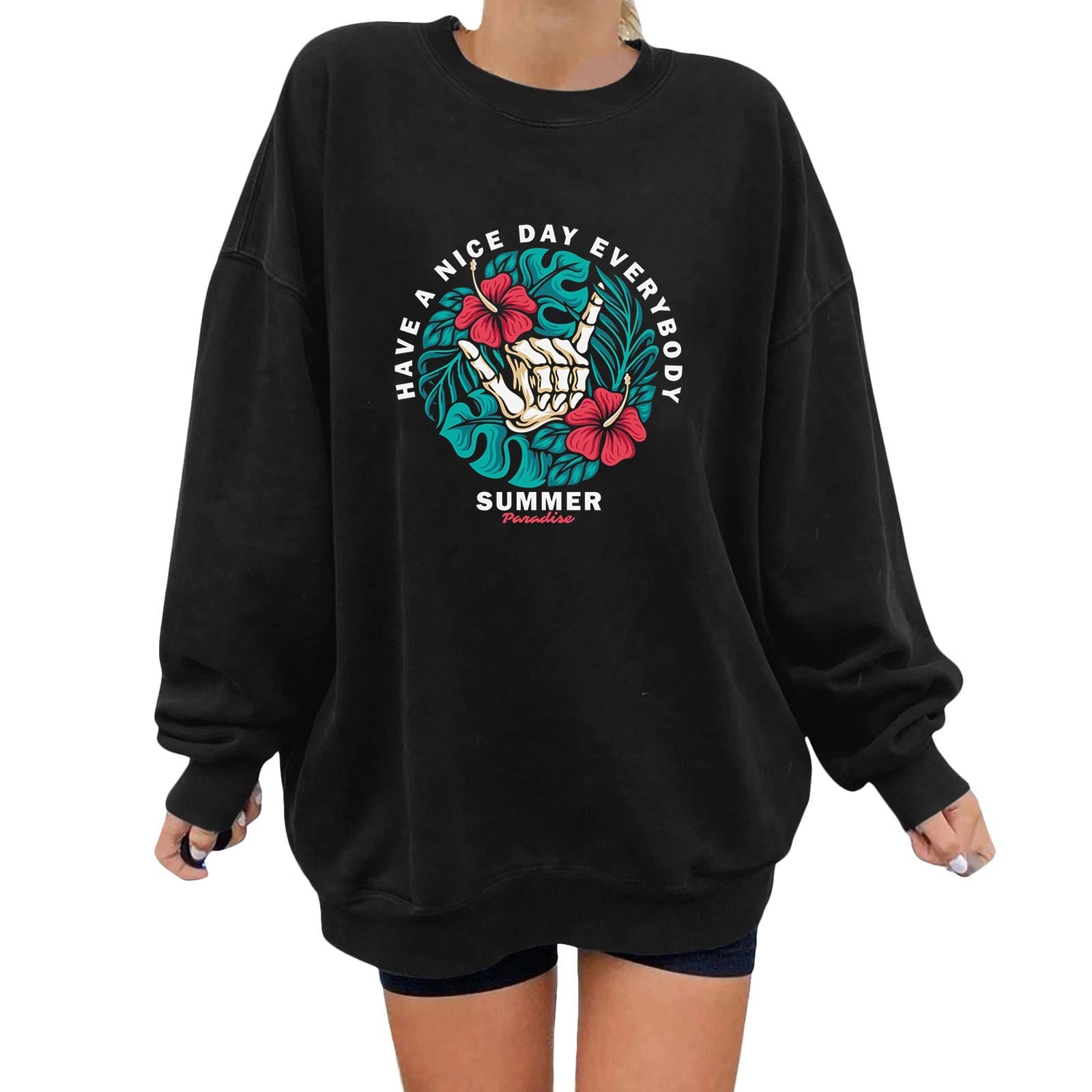Oversized Sweatshirt for Women - Soft Crewneck Pullover with Graphic Print | Casual Loose Fit Jumper | Perfect for Halloween, Fall Layering & Everyday Wear