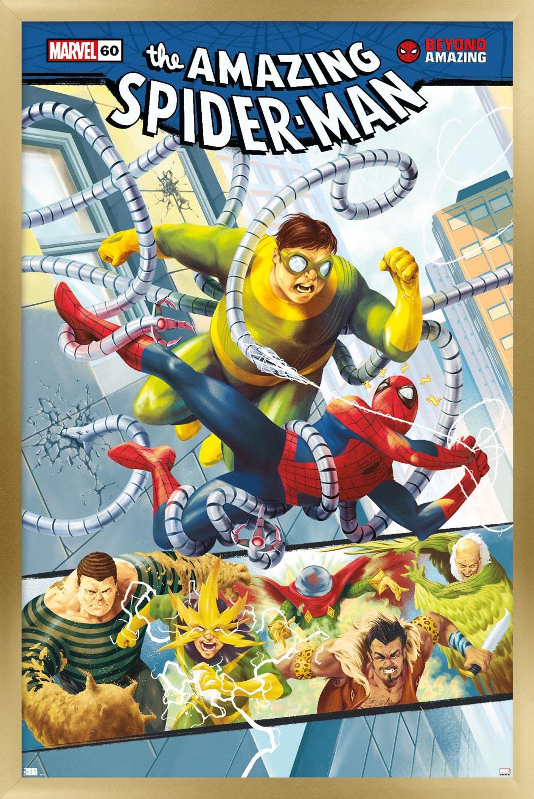 Marvel Comics Spider-Man: Beyond Amazing - Sinister Six Cover Gold Framed Wall Poster 22.4x14.7 Inches | Home Decor, Bedroom, Office, Game Room, Gift for Superhero Fans
