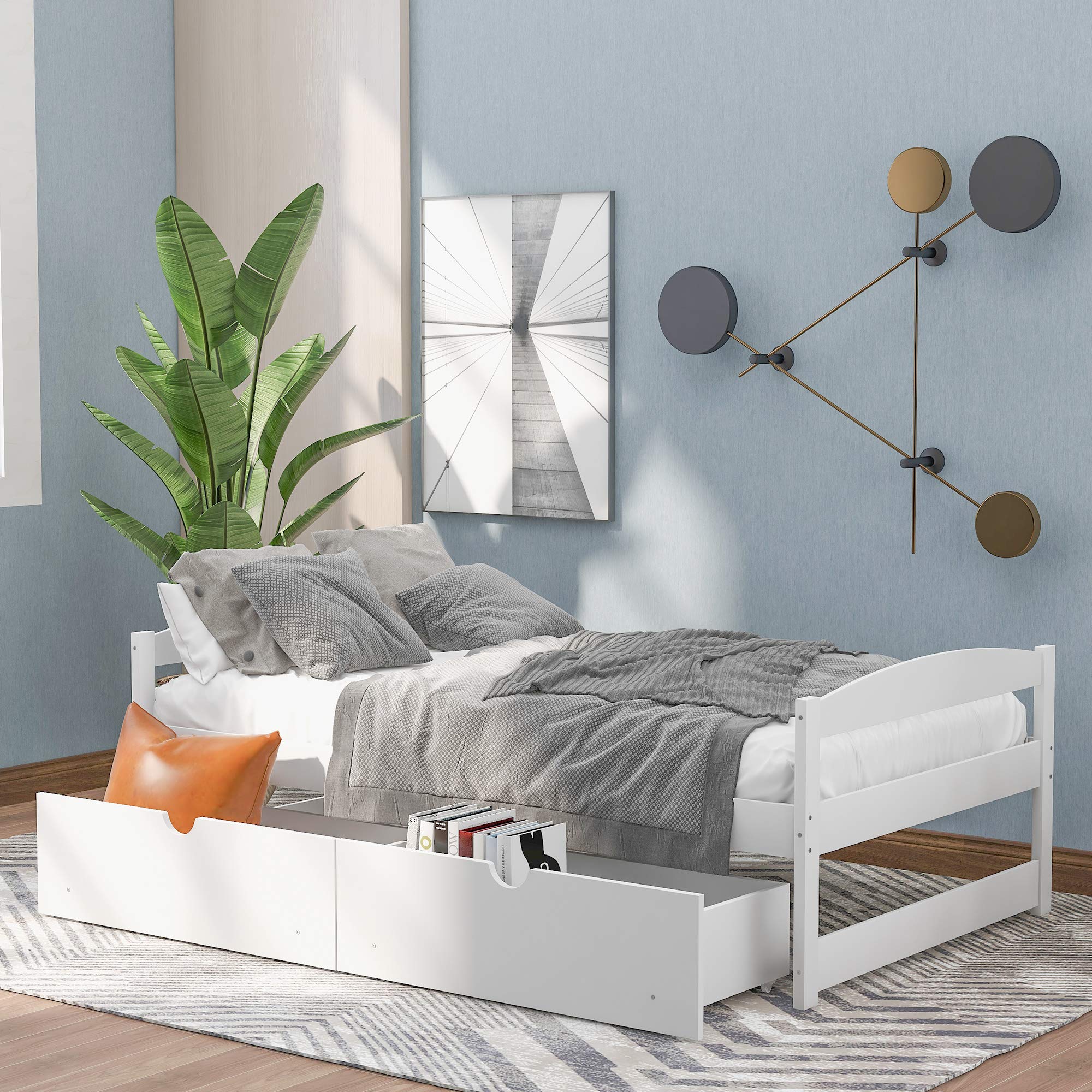 Wooden Twin Daybed Frame with 2 Storage Drawers - Convertible Sofa Bed for Kids & Adults - Space-Saving Daybed with Underbed Storage - Perfect for Guest Rooms, Kids' Bedrooms & Small Apartments (White, Twin Size)