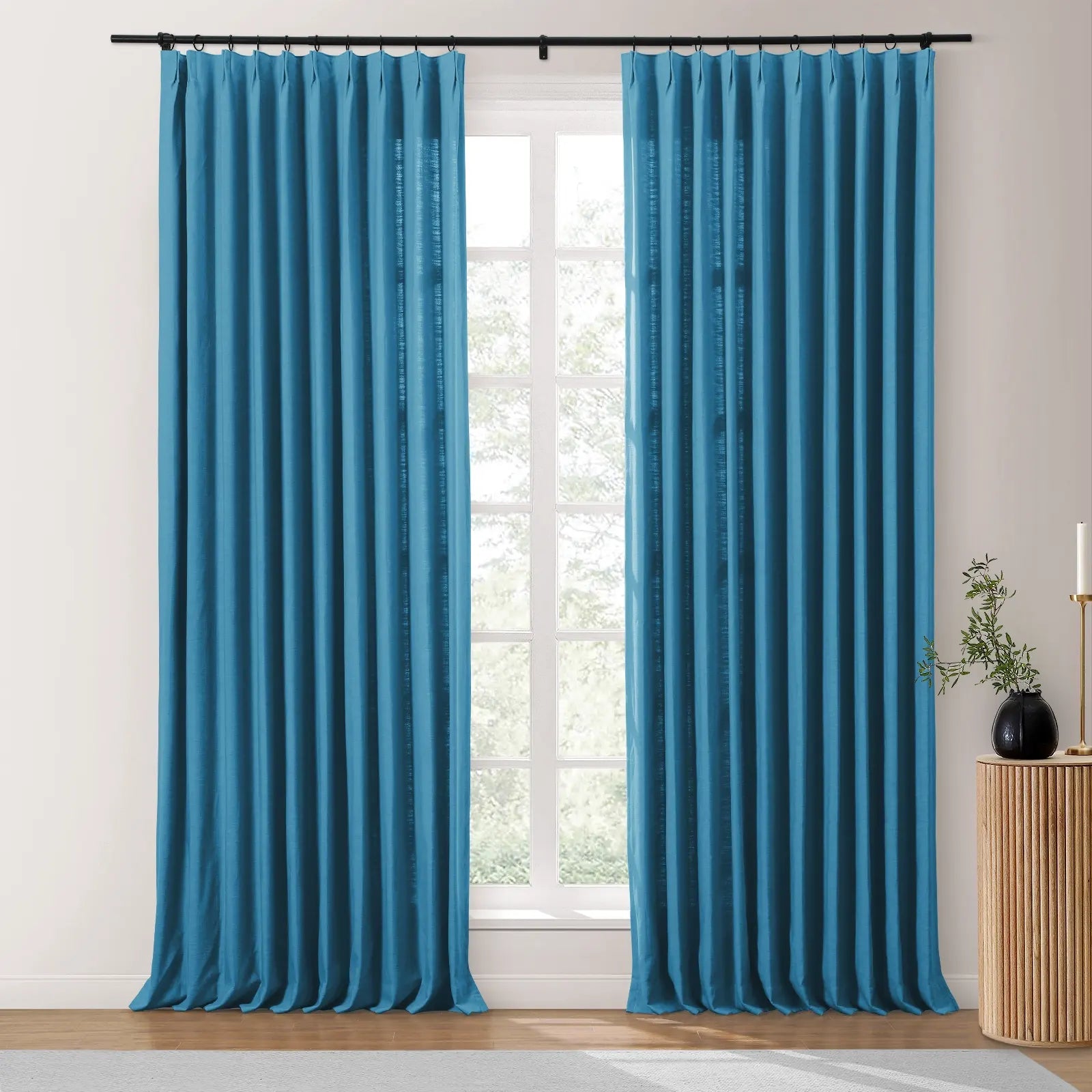 Isabella Heavyweight Cotton Blackout Curtains - Thermal Insulated Pleated Drapes for Living Room & Bedroom - Noise Reducing & Energy Saving Home Decor