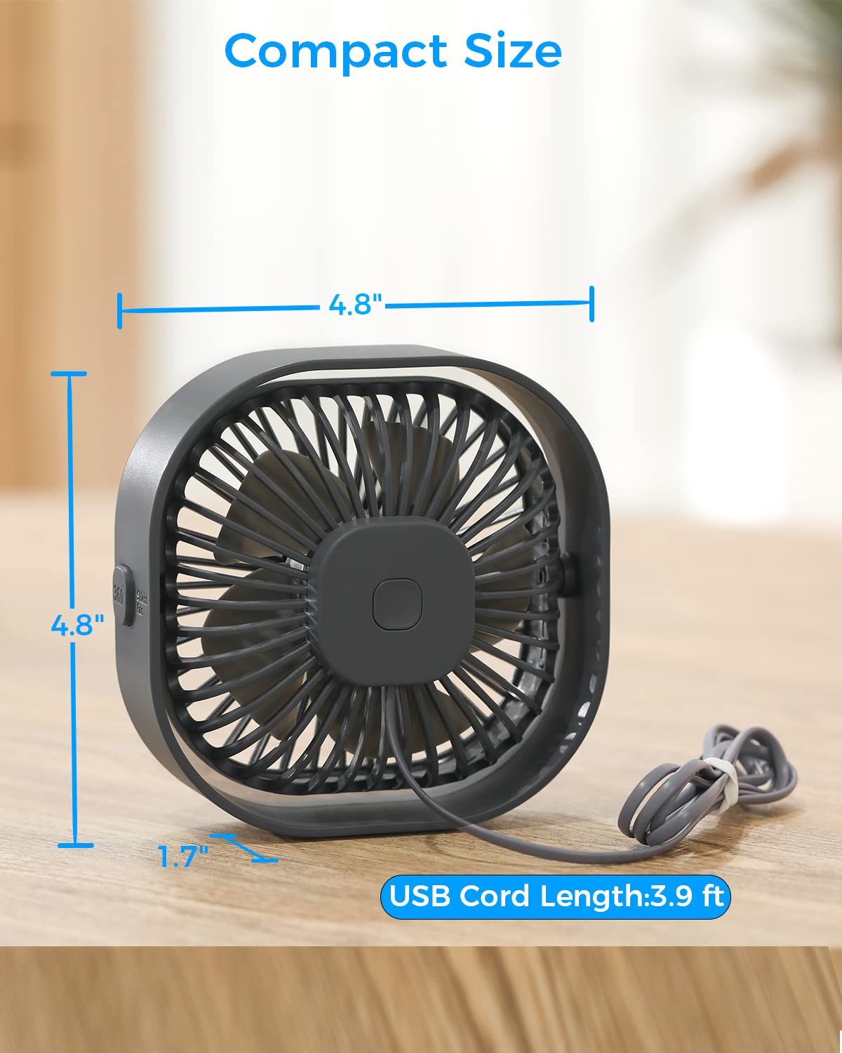 4 Inch USB Desk Fan - 3 Speed Adjustable, 360° Rotatable, Ultra Quiet Mini Table Fan for Home Office & Bedroom | Portable Cooling Fan for Computer Desk, Nightstand, Dorm Room | Perfect Summer Gift