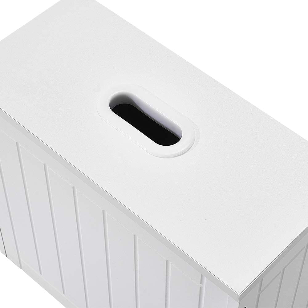 Wooden Bathroom Storage Organizer - Freestanding Toilet Paper Holder & Multi-Purpose Cleaning Tidy Box - Compact Shaker Style Cabinet for Bathroom, Kitchen, or Laundry Room (White)