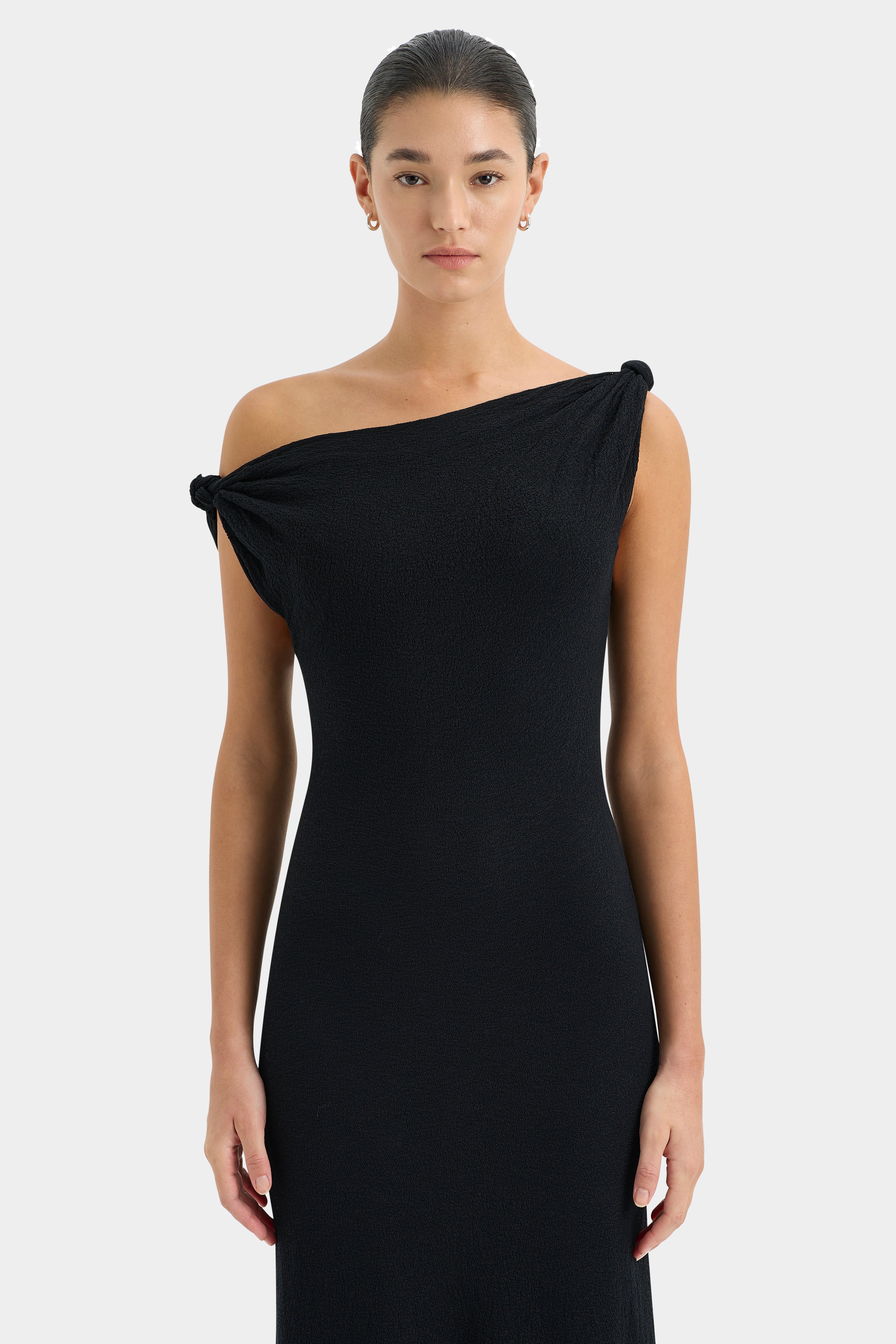 Glow Twist Midi Dress for Women - Elegant Flowy Summer Party Dress with Twist Front Detail - Perfect for Cocktail Parties, Weddings & Date Nights