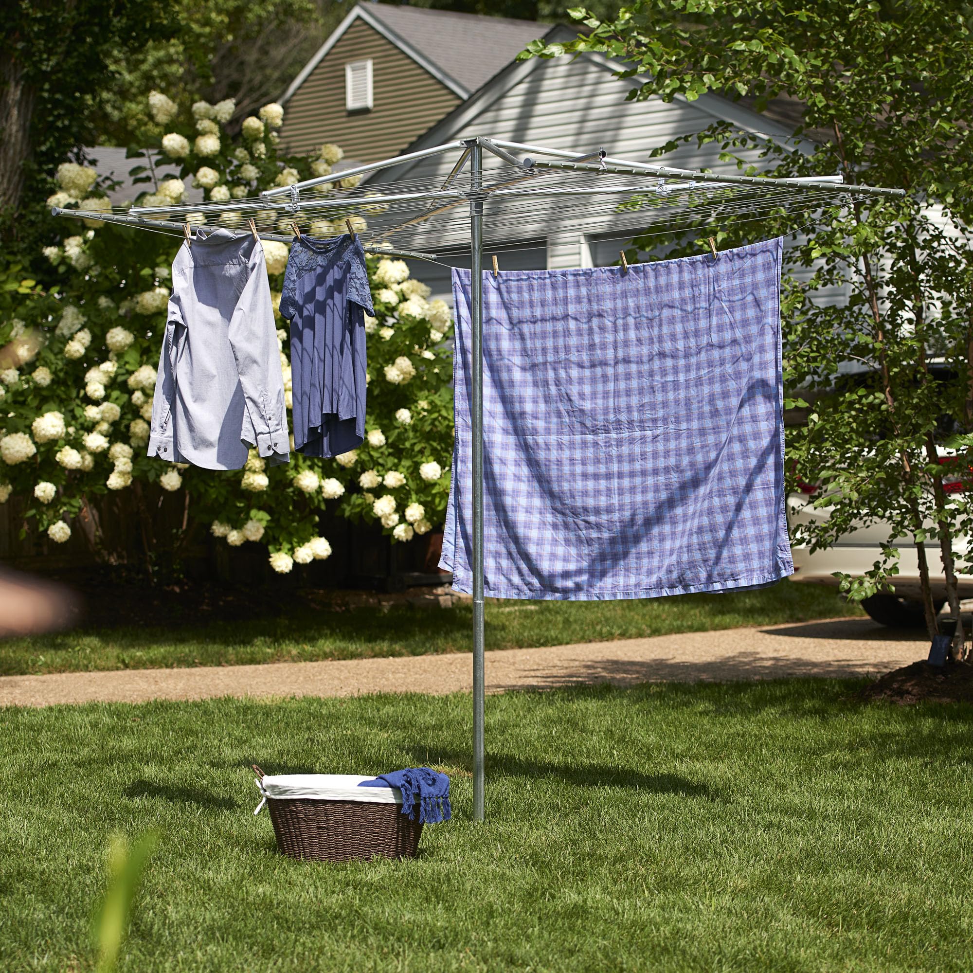Steel Rotary Outdoor Umbrella Clothes Drying Rack - 30 Lines with 182 ft. Clothesline | Heavy Duty Laundry Rack for Backyard, Patio & Camping | Perfect for Drying Clothes, Towels & Bedding