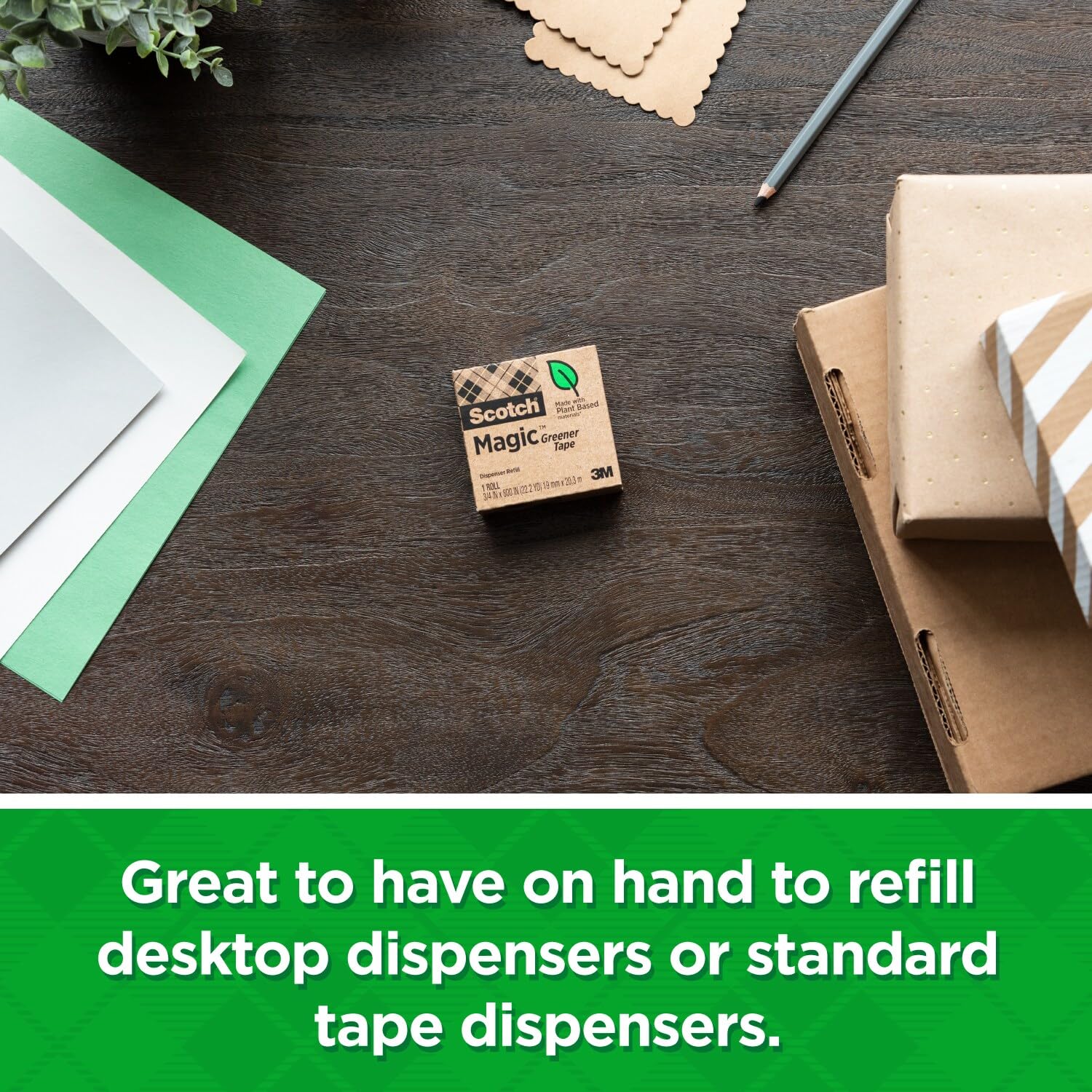 Scotch Magic Greener Tape - 3 Rolls of 0.75 in x 900 in Invisible Adhesive Tape for Paper Repair, Office & School Supplies | Eco-Friendly, Strong Hold for Crafts, Gift Wrapping & Document Fixing