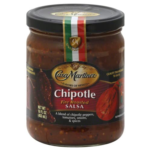 Casa Martinez Fire Roasted Chipotle Salsa 16oz Jar (Pack of 4) - Perfect for Tacos, Nachos & Grilling