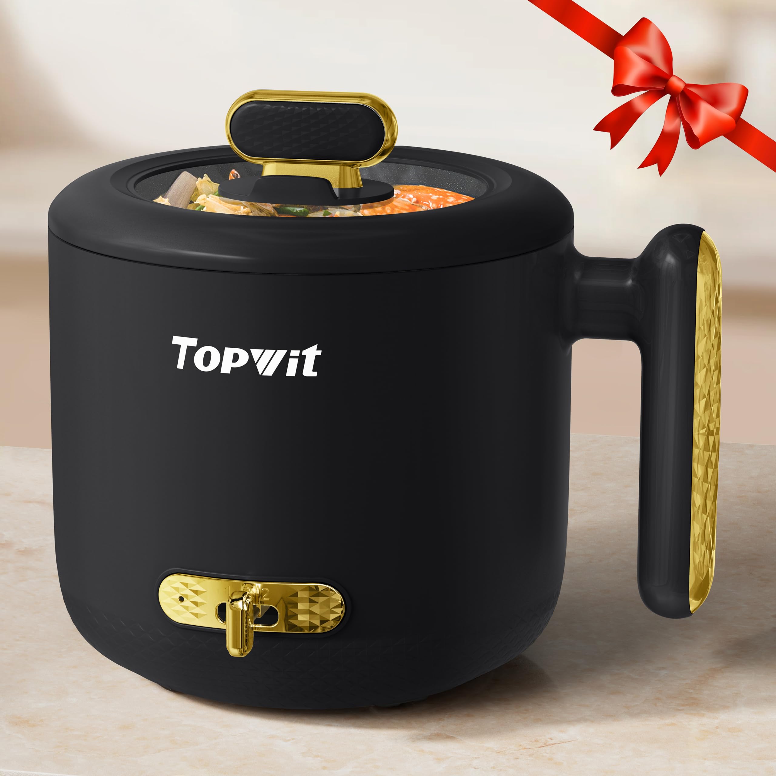 Topwit 1.8L Electric Hot Pot with Adjustable Temperature - Fast Cooking for Ramen, Soup, Noodles, Steak & Eggs | Portable Mini Rice Cooker for Dorms, Office & Travel | Perfect for College Students, Camping & Small Kitchens