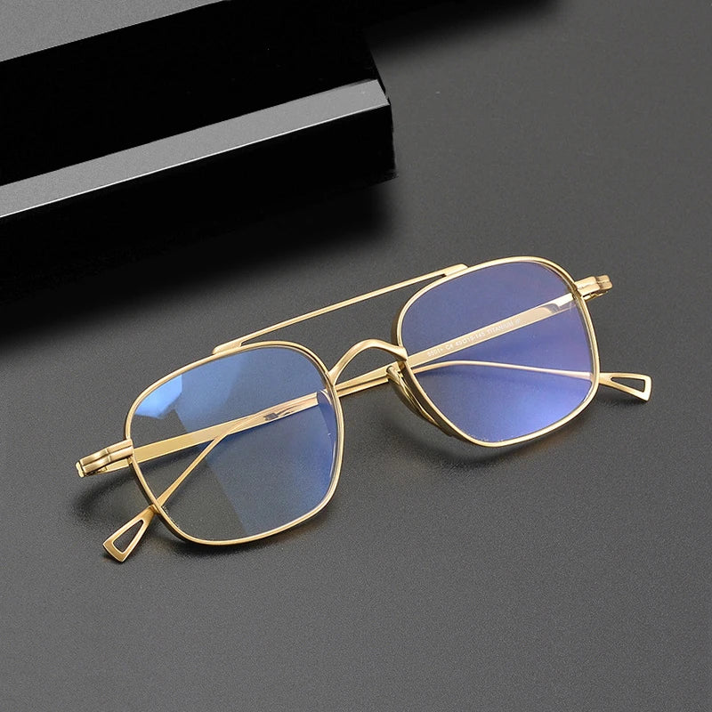 Stylish Black Unisex Titanium Square Eyeglasses with Double Bridge - K9501 | Perfect for Work, Reading & Fashion Accessories