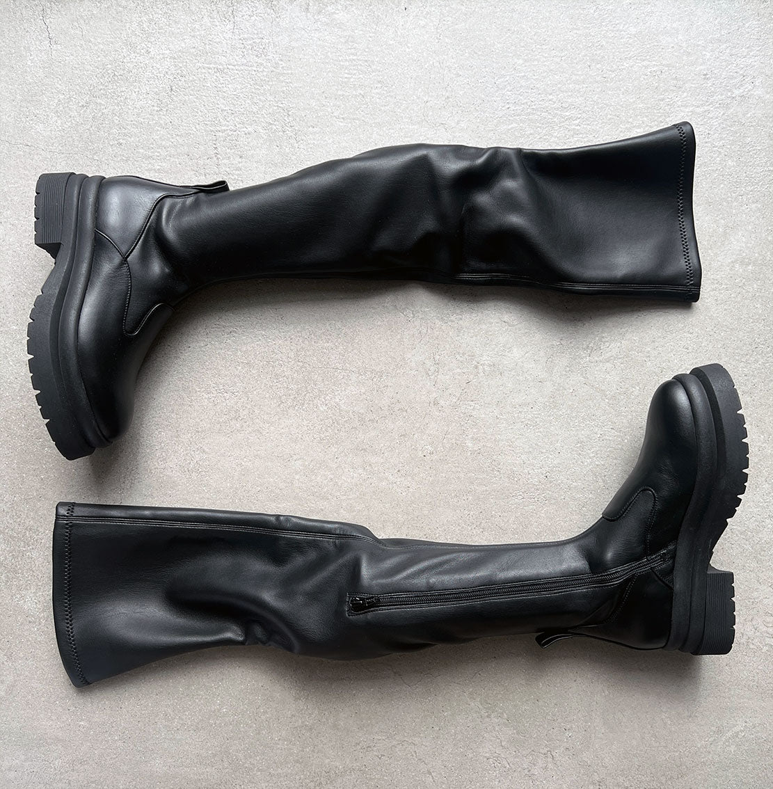 Over the Knee Stretch 015 Boots for Women - Black Faux Leather Tall Boots - Fashionable Winter & Fall Boots for Outfits, Parties & Night Out