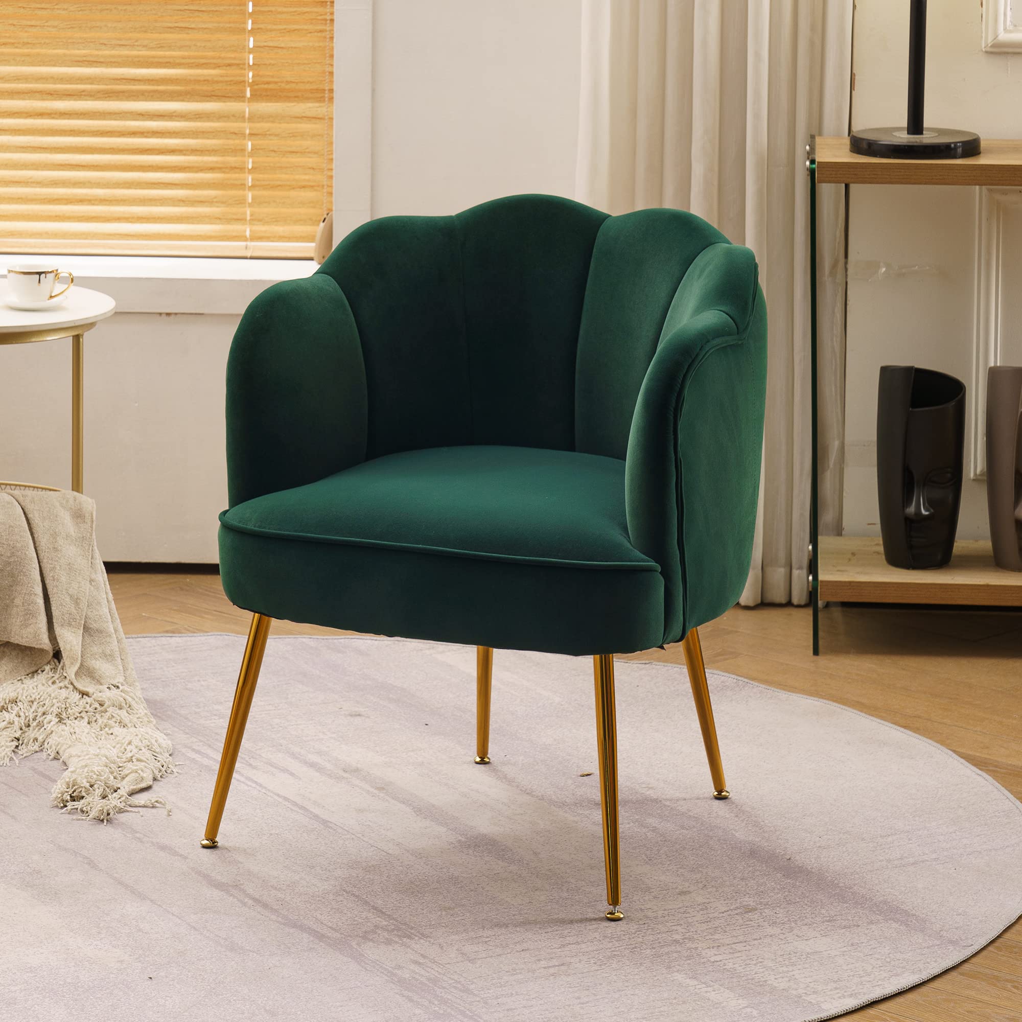 Modern Velvet Shell Accent Chair - Armless Barrel Chair with Button-Tufted Design, Decorative Sitting Chair for Bedroom, Living Room, Dressing Room | Perfect for Reading Nook, Lounge Area & Vanity Makeup Station (Emerald Green)