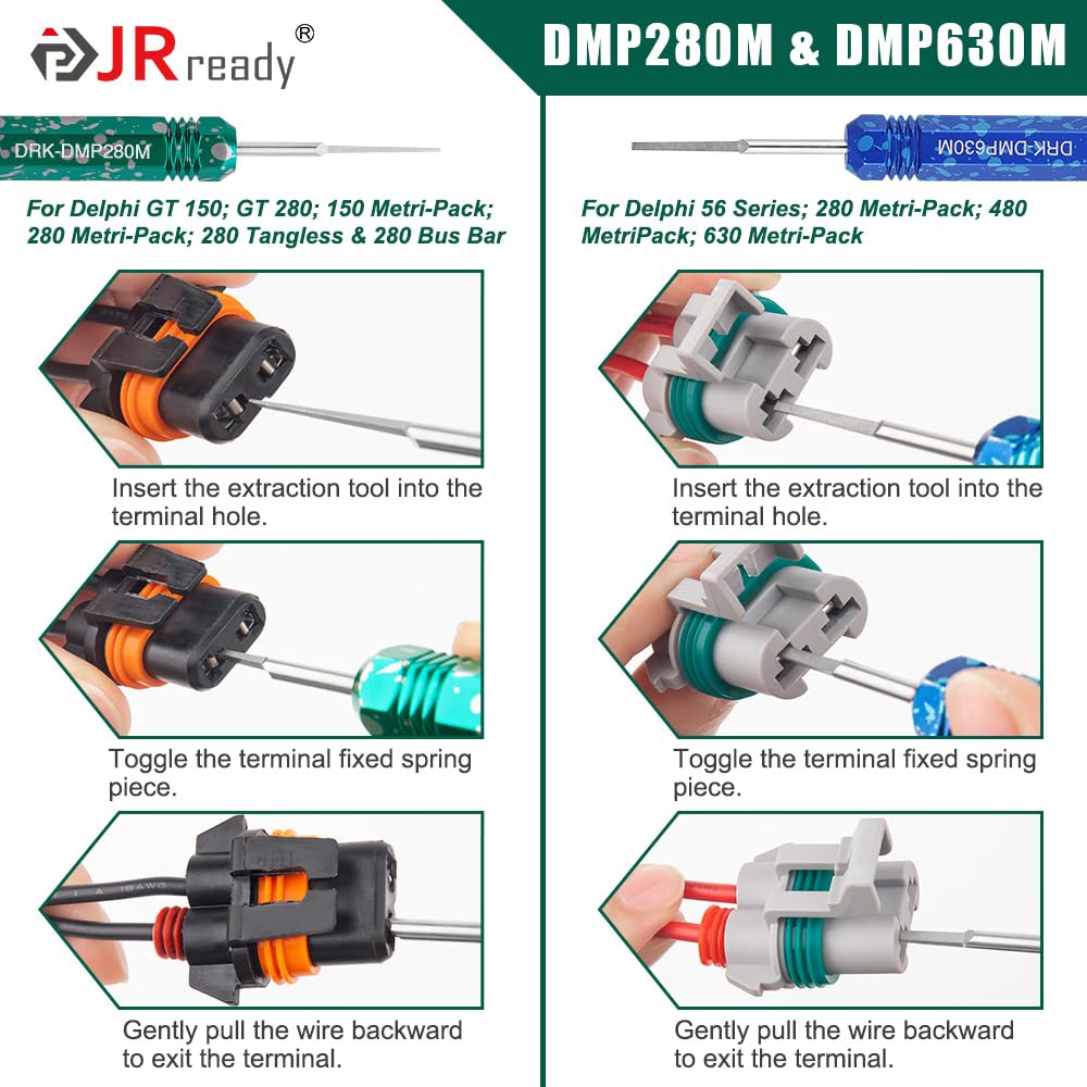JRready ST5234 Pin Extractor Tool Kit - AMP Super Seal 1.5/Metri Pack 150,280/TE 968880,968849/JST Connector Removal Set - 5PCS Automotive Wire Terminal Tools for Male & Female Sealed Connectors | Perfect for Car Wiring Repairs, Electrical Maintenance & DIY Automotive Projects